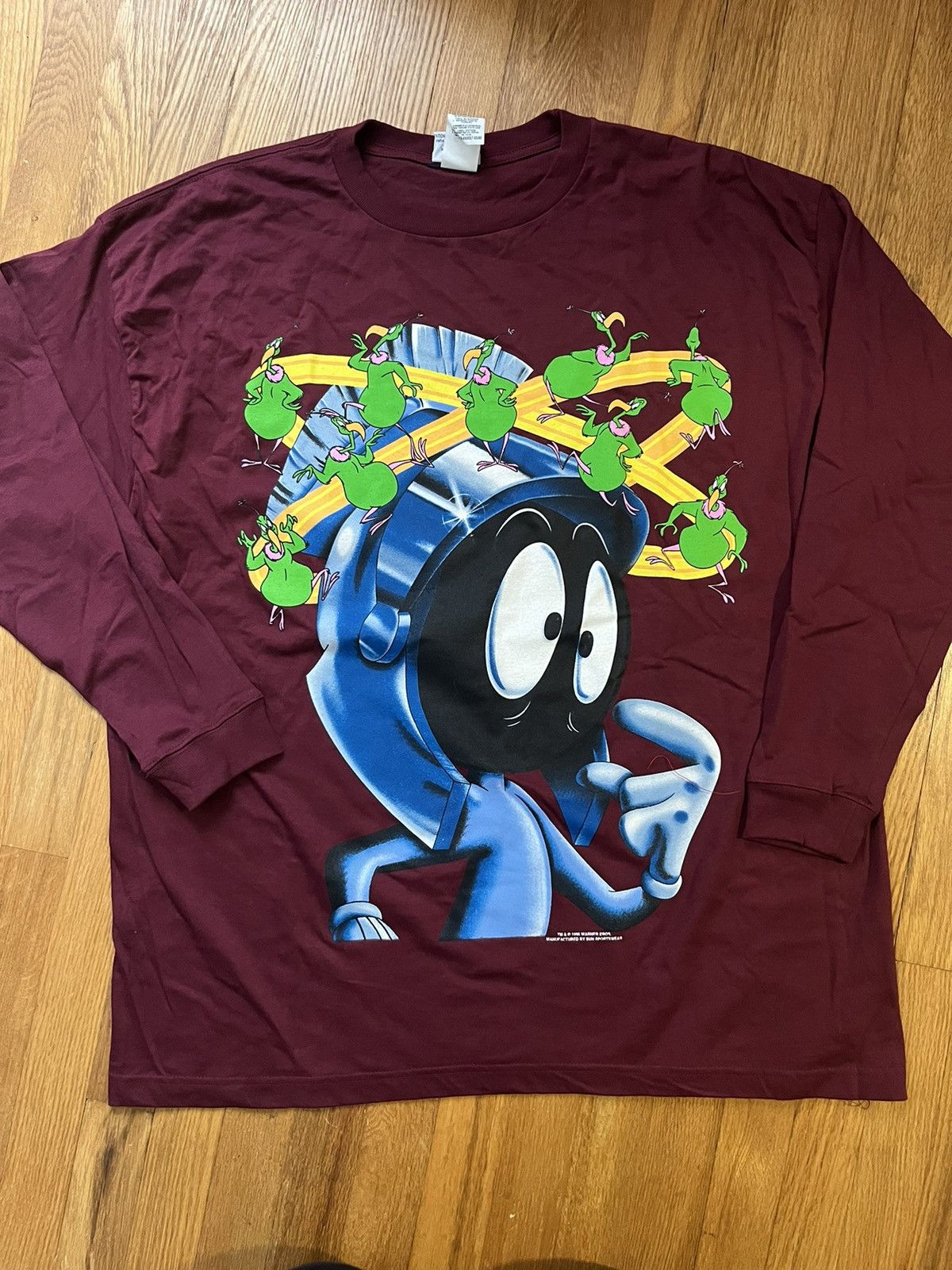 Vintage × Warner Bros Vtg 1996 Looney Tunes Marvin the Martian Long Sleeve Maroon Size US XL / EU 56 / 4 - 1 Thumbnail