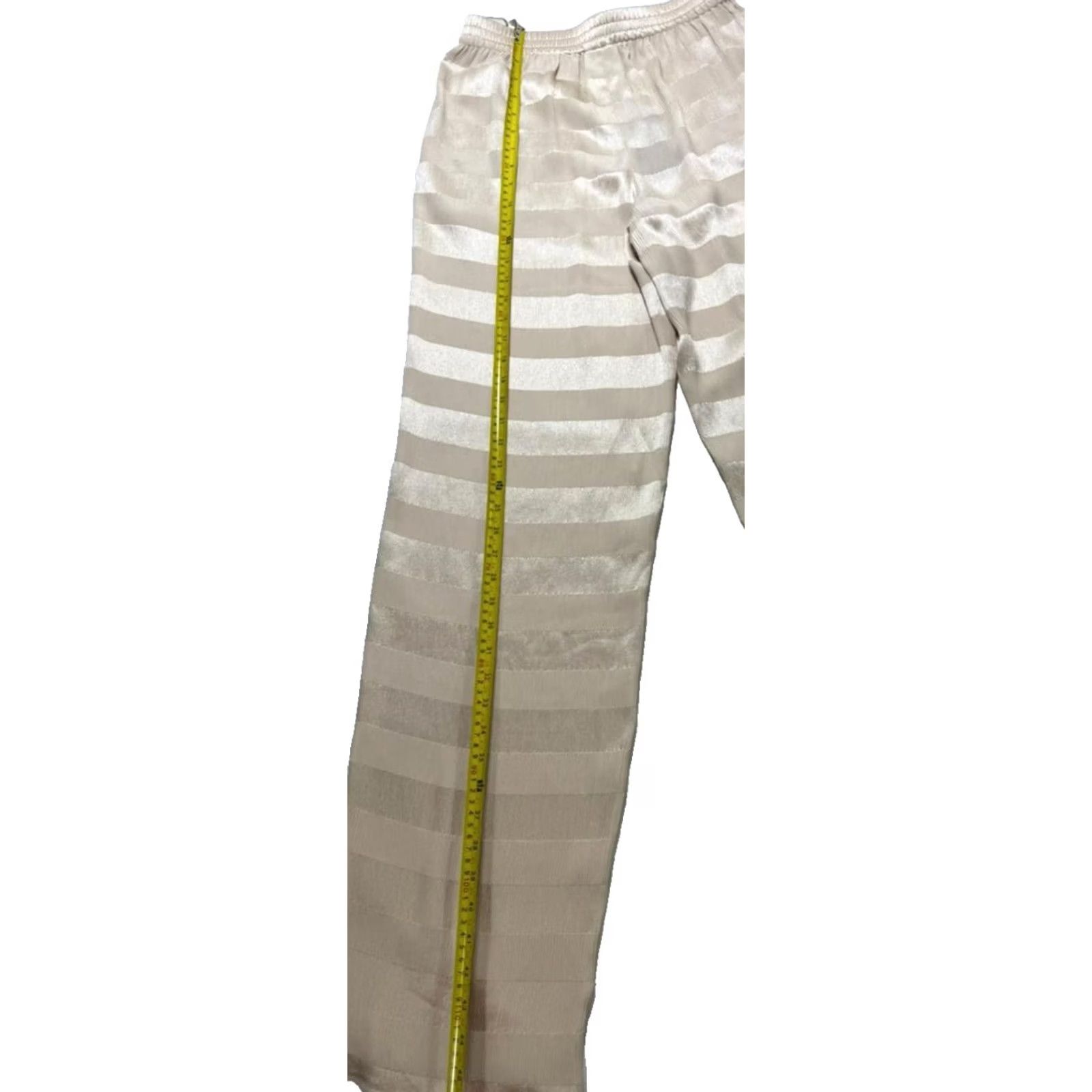 Armani Armani Women Beig​e Striped Wide-Leg Pants 42 Elastic Waist - Satin Front Flat 30 in Inseam Size 28" / US 6 / IT 42 - 3 Thumbnail
