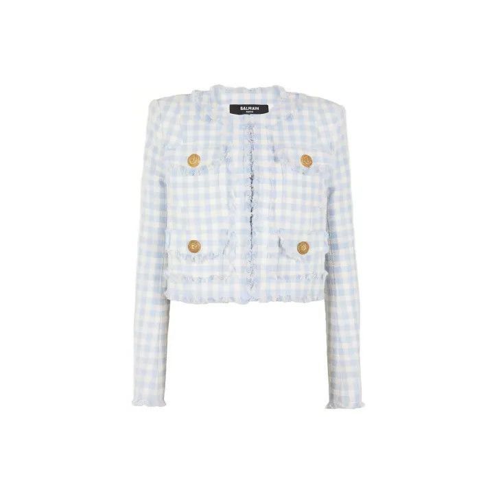 Balmain Balmain Gingham Tweed Jacket in Light Blue -2507 Size M / US 6-8 / IT 42-44 - 1 Thumbnail