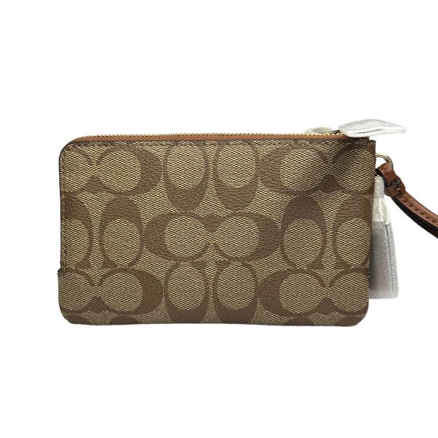 Coach Coach Double Corner Zip Wristlet In Signature Khaki Reedwood Size ONE SIZE - 2 Thumbnail