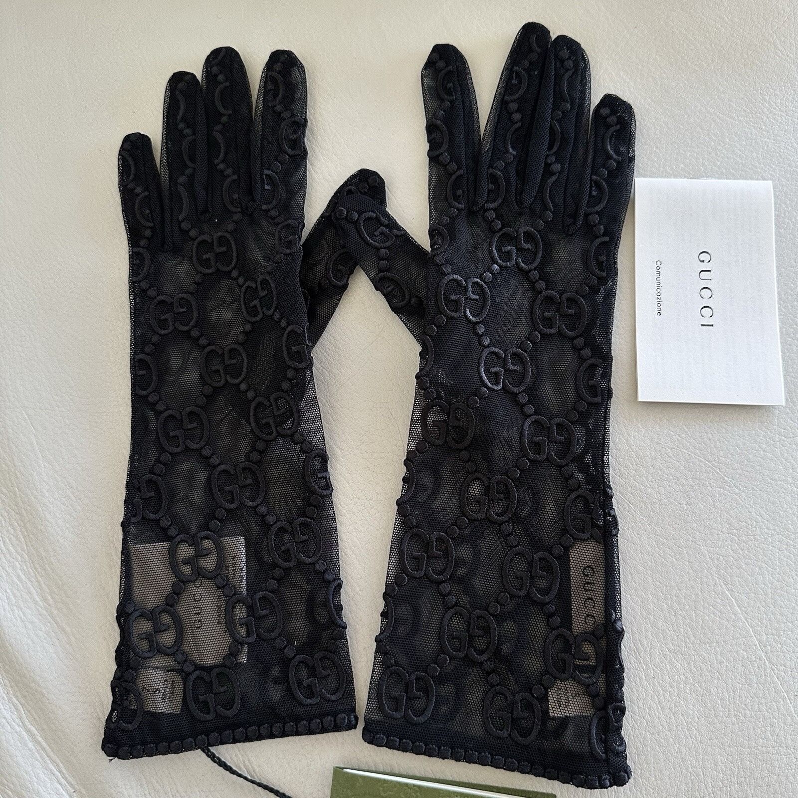Gucci NWT GUCCI GLOVES TULLE LACE GG BLACK Sz 8.5 / L Size ONE SIZE - 4 Thumbnail