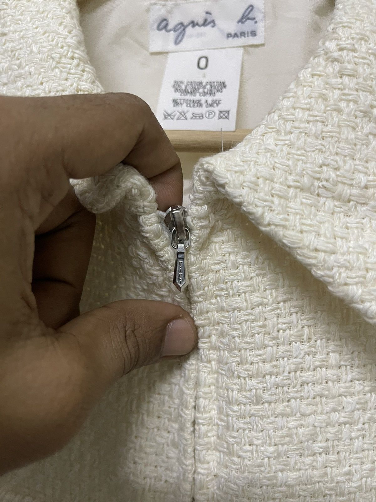 agnes b. 1990s AGNES B OFF-WHITE TEXTURED ZIPPER JACKET Size XS / US 0-2 / IT 36-38 - 7 Thumbnail