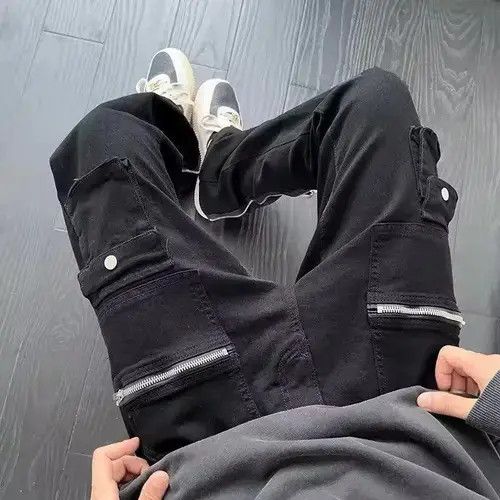 Jean Zipper Black Flared Jeans Cargo Pants Size US 32 / EU 48 - 3 Thumbnail