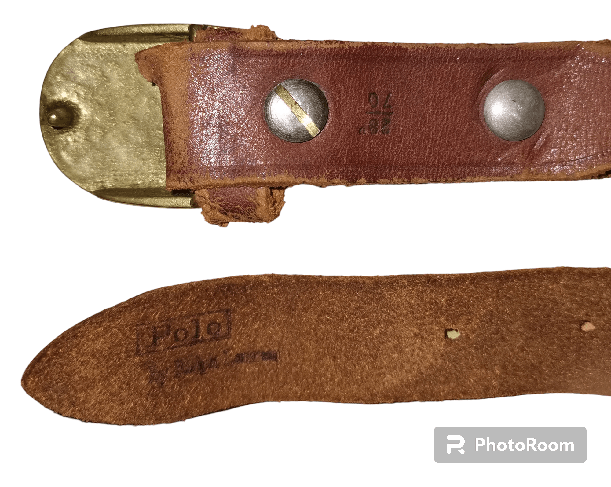 Polo Ralph Lauren VINTAGE POLO LEATHER BELT WITH SOLID BRASS BUCKLE Size 32 - 3 Thumbnail