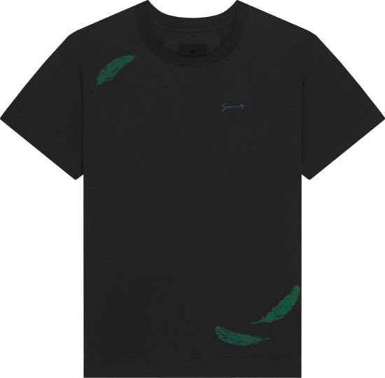 Givenchy o1srvl11e0325 Feathers T-Shirt in Black/Green Size US L / EU 52-54 / 3 - 1 Preview
