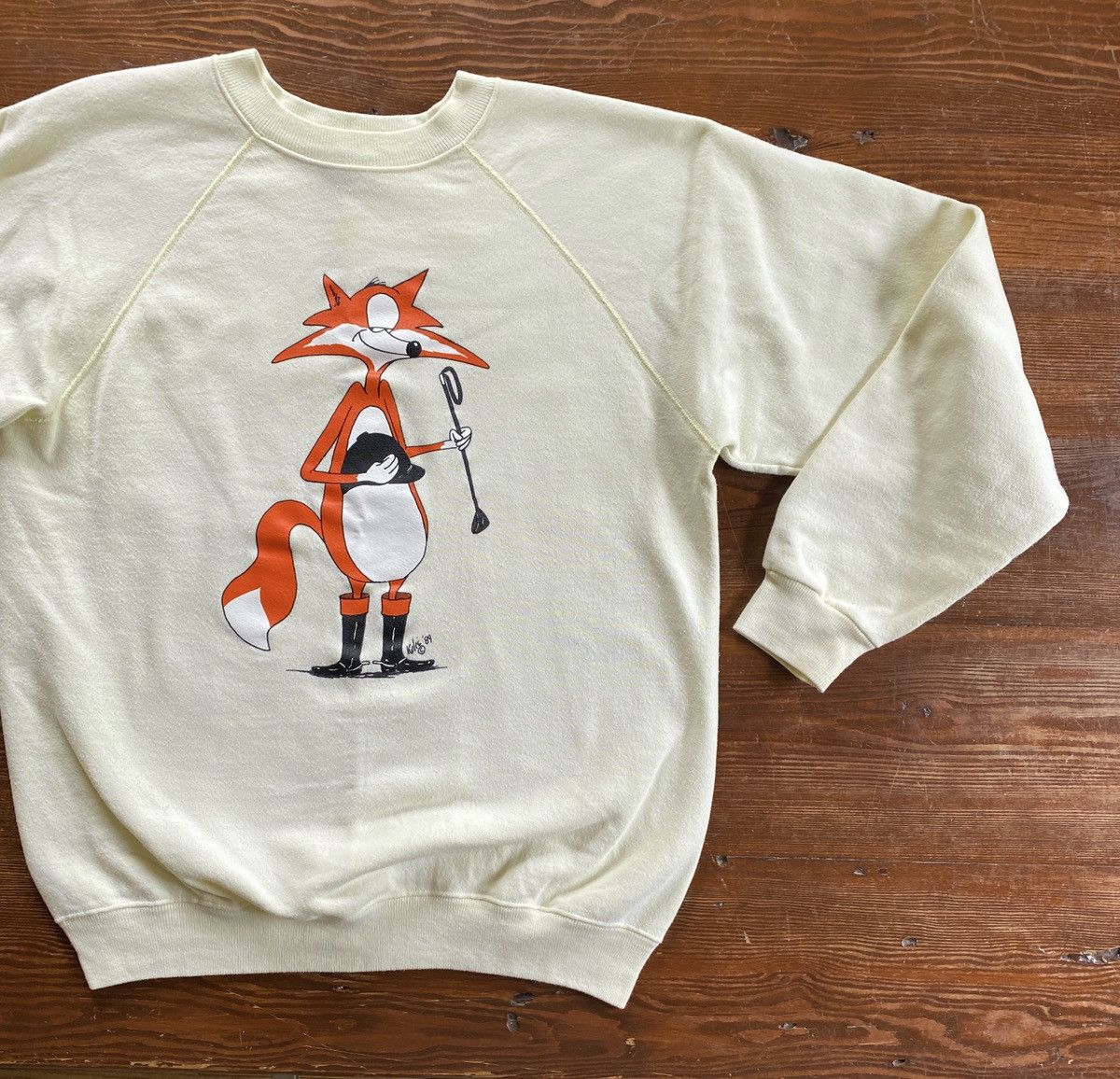 Hanes × Vintage Vintage 80’s Fox Hunt Yellow Raglan Crewneck Sweatshirt Size US L / EU 52-54 / 3 - 1 Thumbnail