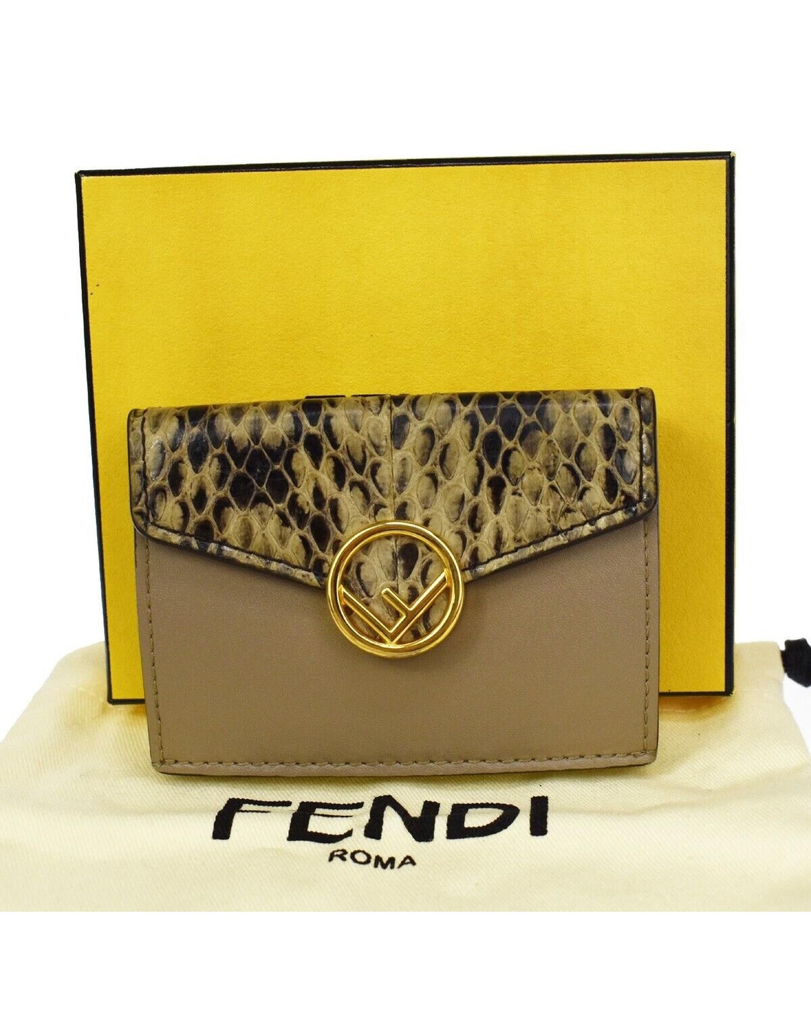 image of Fendi Luxurious Brown Leather Trifold Wallet, Women's