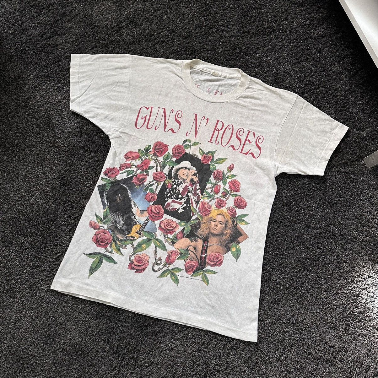 image of Vintage 1993 Guns N Roses Skin N Bones Tour Tee Screen Stars in White, Men's (Size Large)