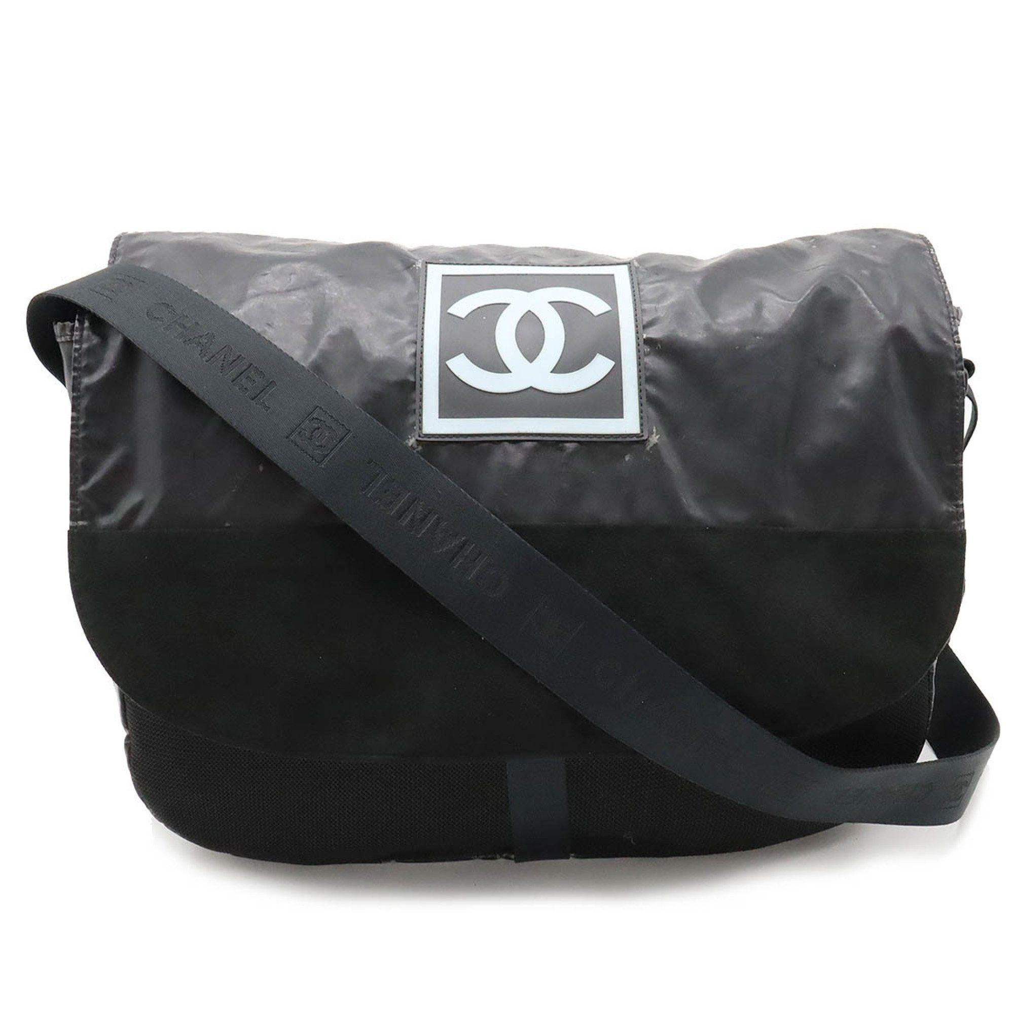 image of Chanel Sports Line Shoulder Bag Rubber Suede Mesh Black Light Blue, Women's