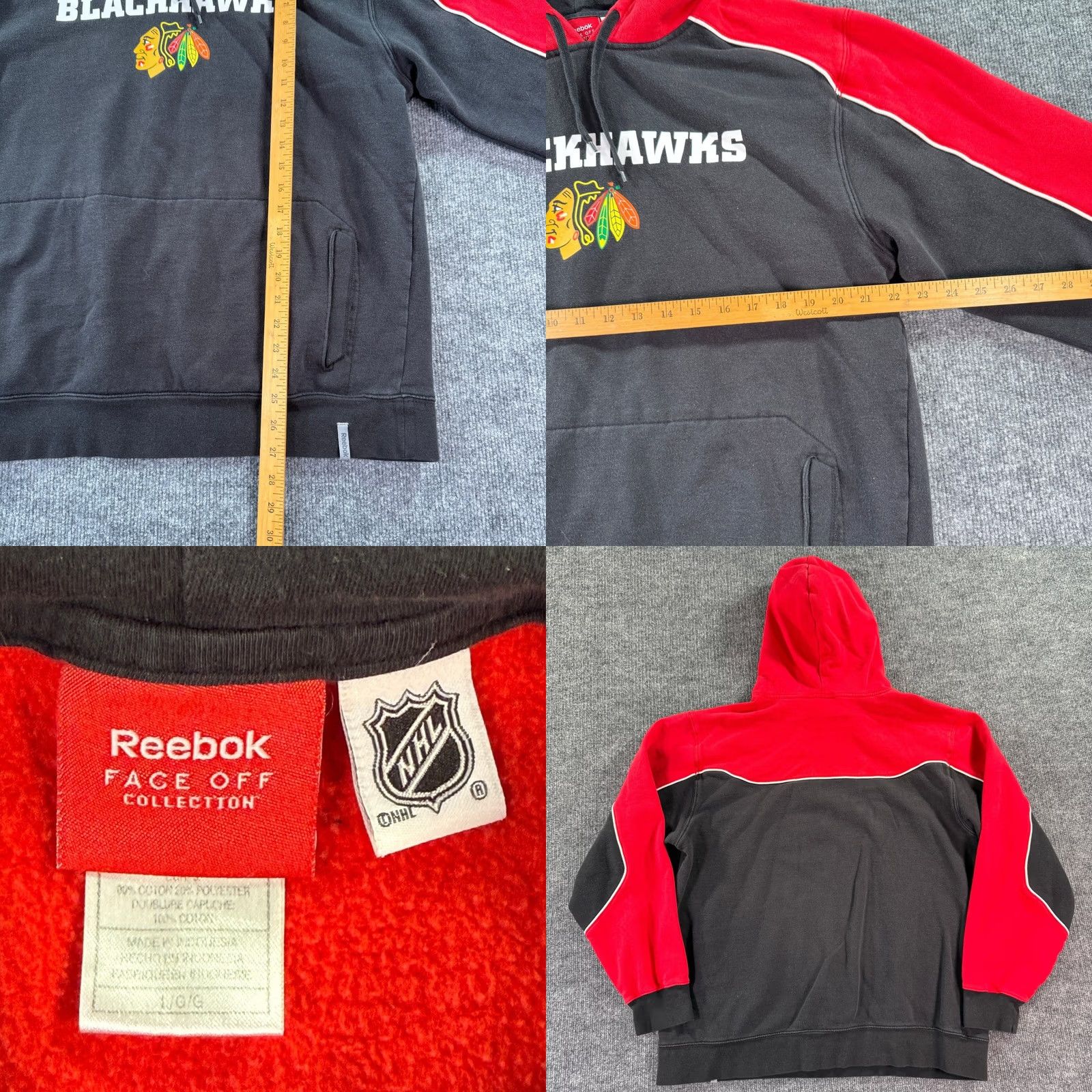 Reebok VINTAGE Reebok Chicago Blackhawks Hoodie Mens L Black Red NHL Hockey Sweatshirt Size US L / EU 52-54 / 3 - 8 Thumbnail