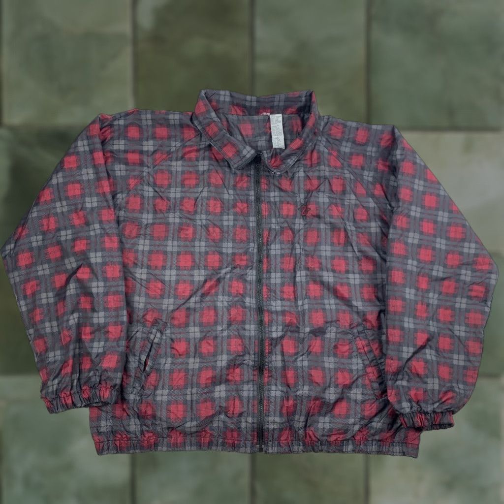 Jerzees VINTAGE Jerzees Windbreaker Jacket Adult XL Red Plaid Full Zip Collared 90s Mens Size US XL / EU 56 / 4 - 1 Thumbnail