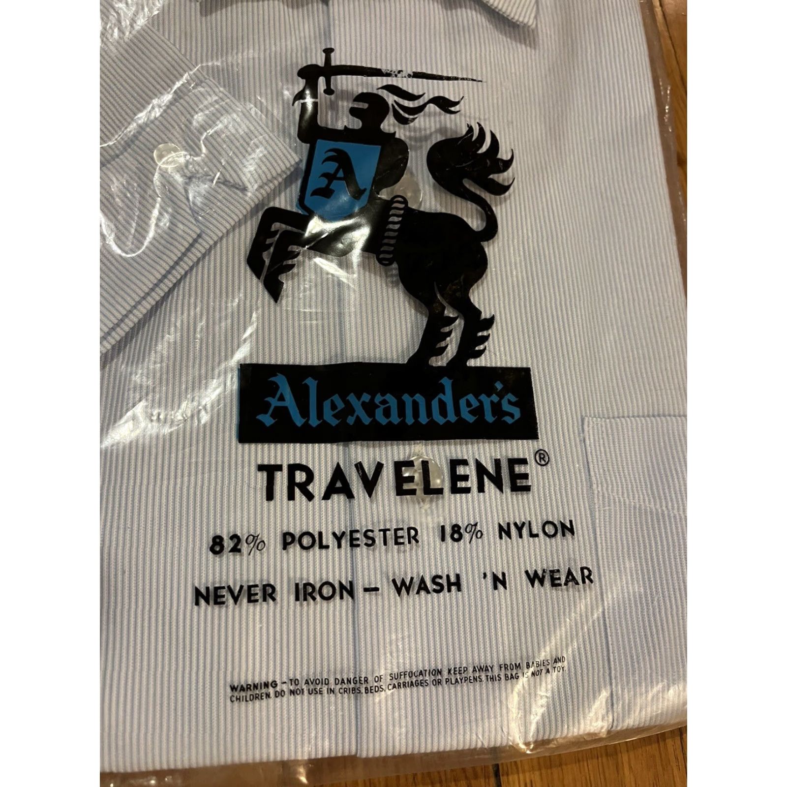 Vintage VINTAGE Alexander’s Travelene Dress Shirt Men 14-1/2 Blue Striped Shirt Adult Regular Size 14.5 Pockets 70s Retro Classic Size 40R - 5 Thumbnail