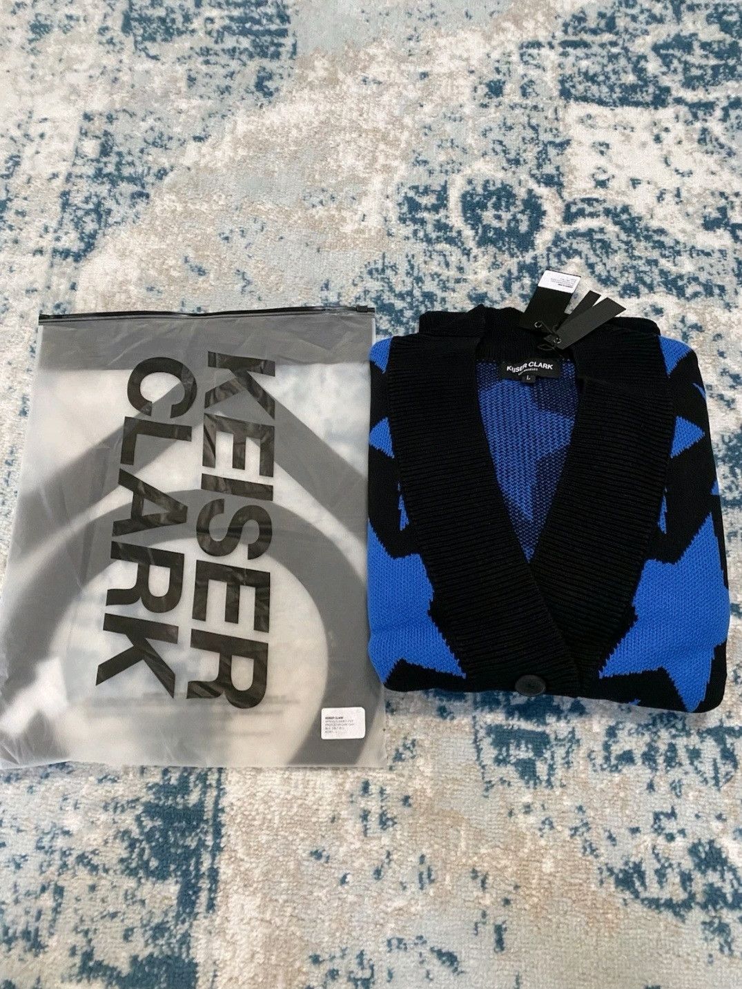 Keiser Clark Keiser Clark Chevron Check Knit Cardigan Black Cobalt Blue Size US L / EU 52-54 / 3 - 1 Thumbnail