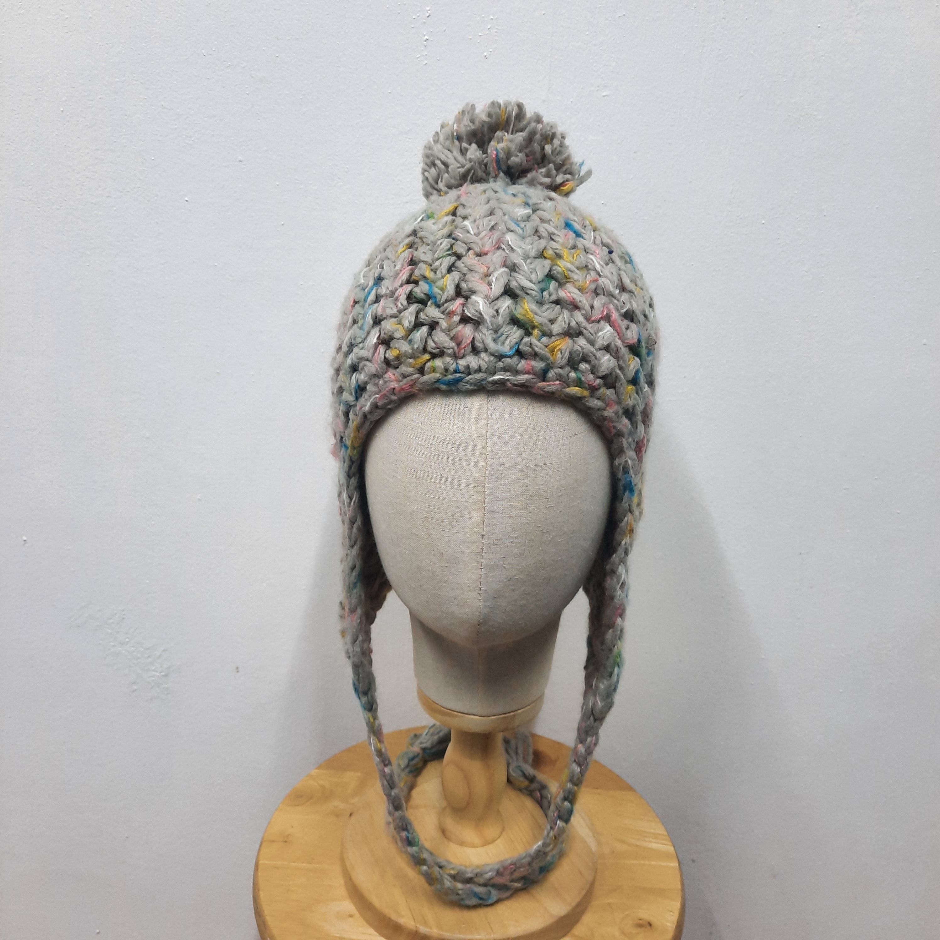 Japanese Brand 🏔 Vintage japan handmade crochet earflap beanie hat Size ONE SIZE - 2 Thumbnail