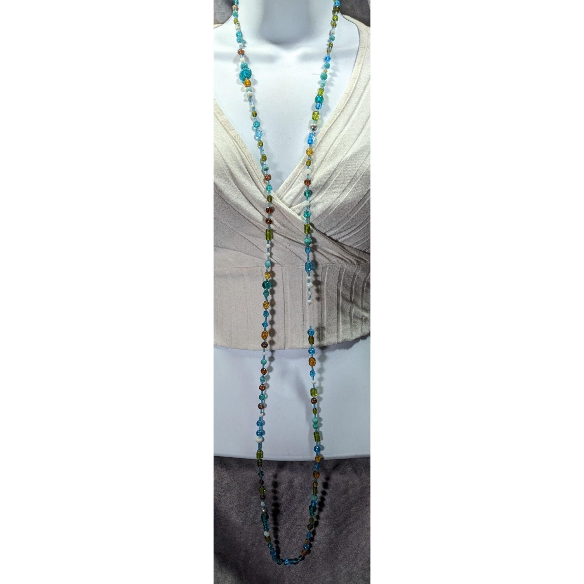 Other Handmade Cool Tone Glass Beaded Extra Long Necklace Size ONE SIZE - 4 Thumbnail