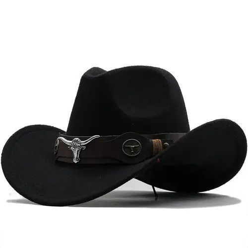 Japanese Brand Men Black Wool Chapeu Western Cowboy Hat Size ONE SIZE - 2 Thumbnail