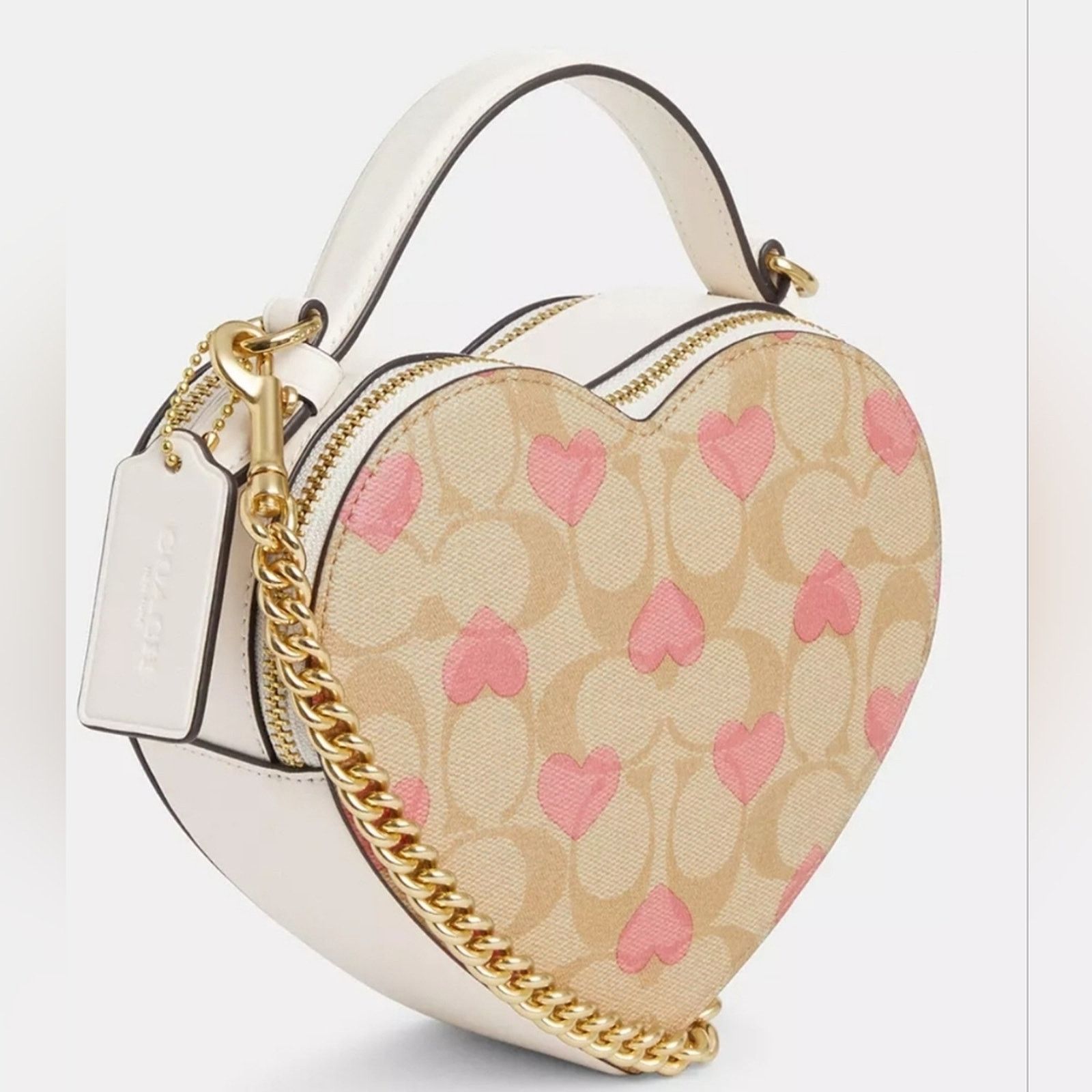 image of Coach Heart Crossbody In Signature Canvas With Heart Print in Pink, Women's