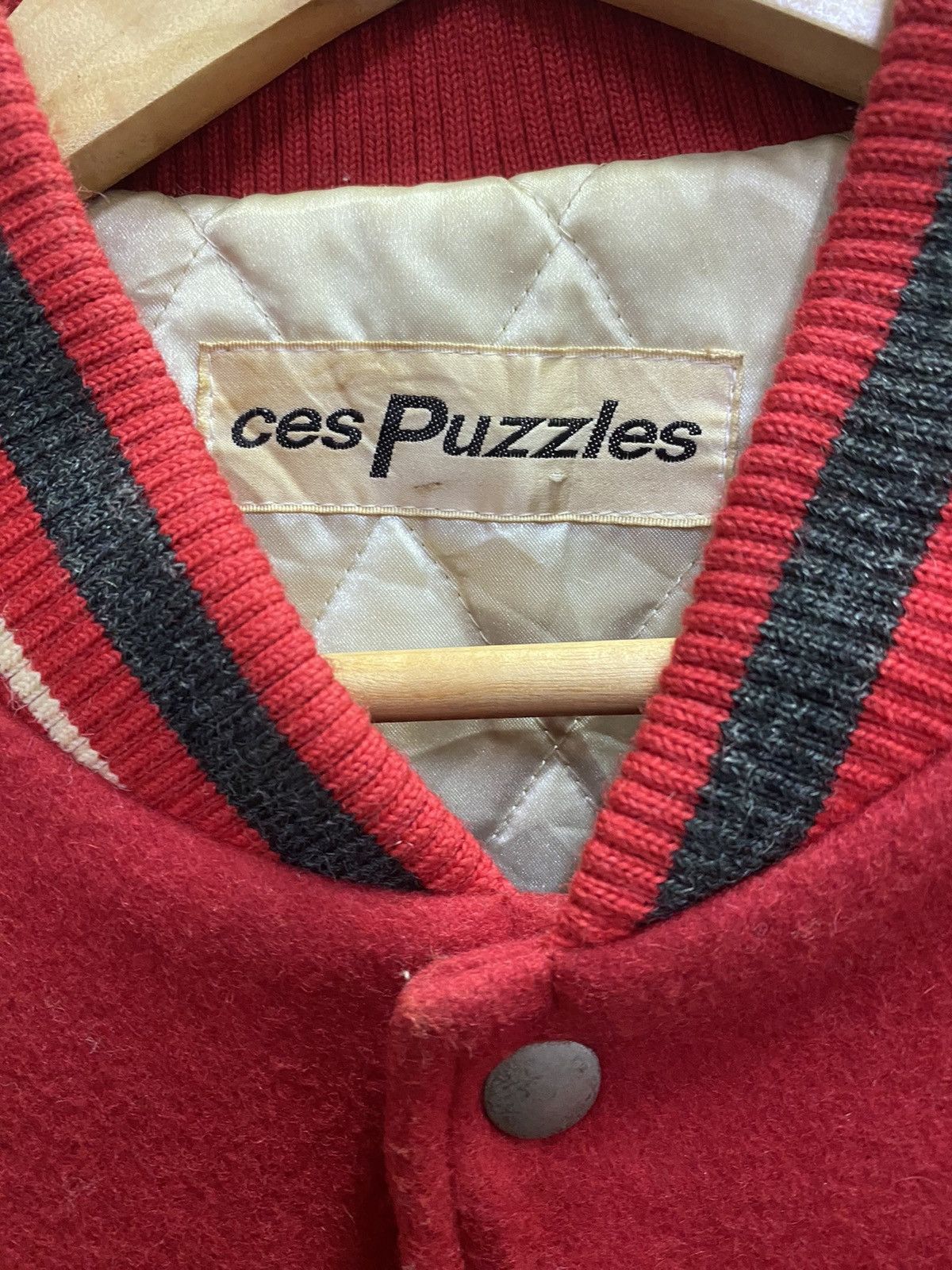 Vintage Vintage ces Puzzles Wool Varsity Leather Jacket Size US L / EU 52-54 / 3 - 4 Thumbnail