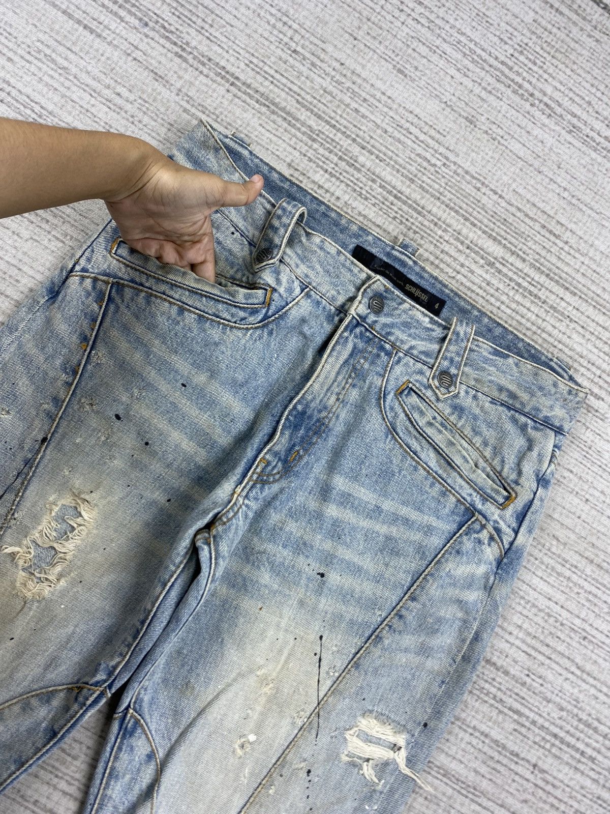 Schlussel × Vintage Vintage Flared Schlussel Distressed Blue Denim Pants Size 32" / US 10 / IT 46 - 10 Thumbnail