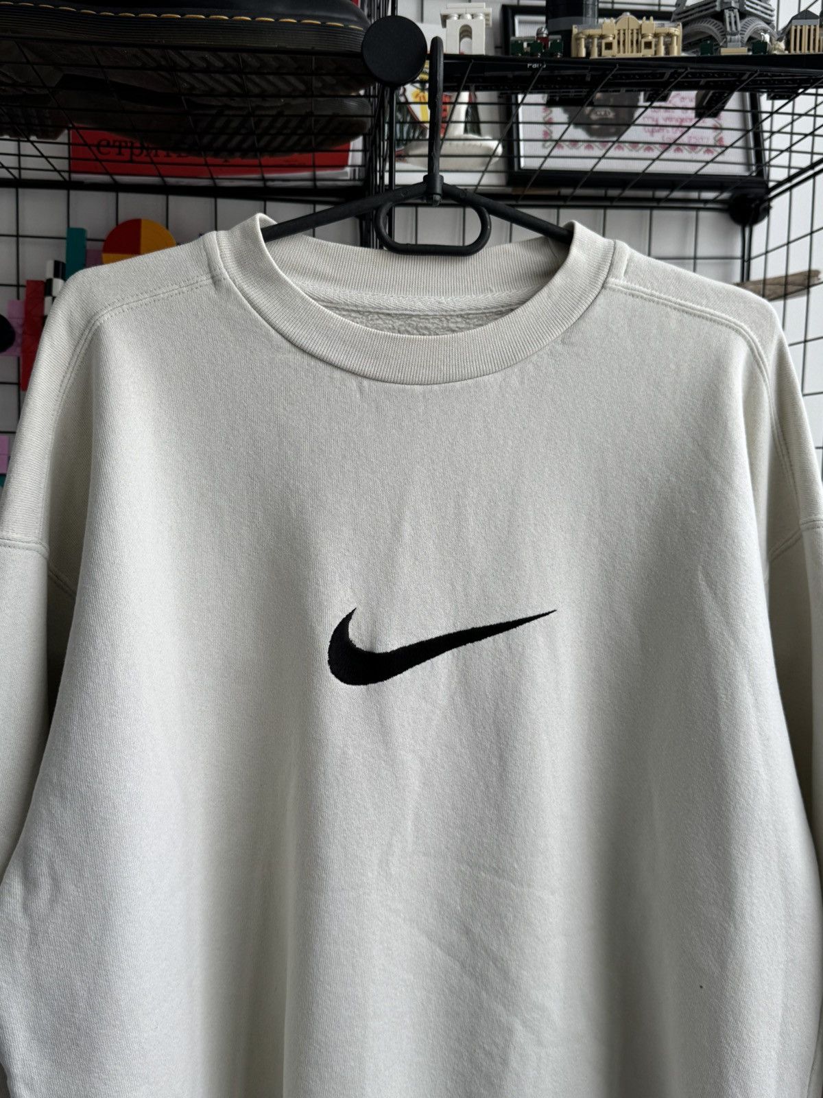 Nike Vintage 90s Nike Big Swoosh Sweatshirt Milk Size US L / EU 52-54 / 3 - 3 Thumbnail