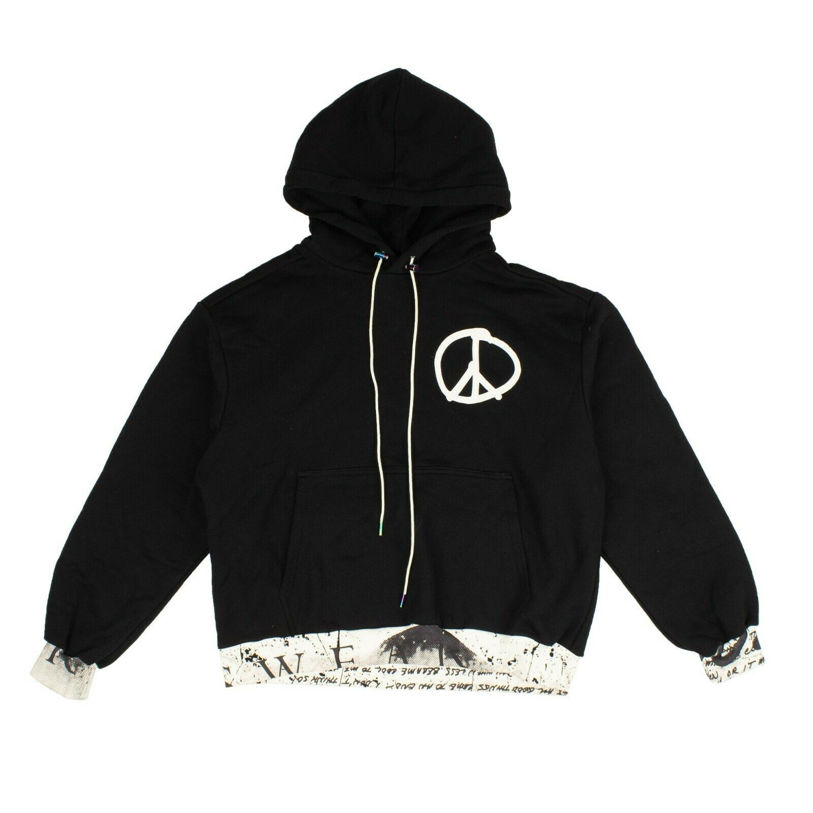 image of Bossi Black White Peace Sign Hoodie Sweatshirt Size L, Men's