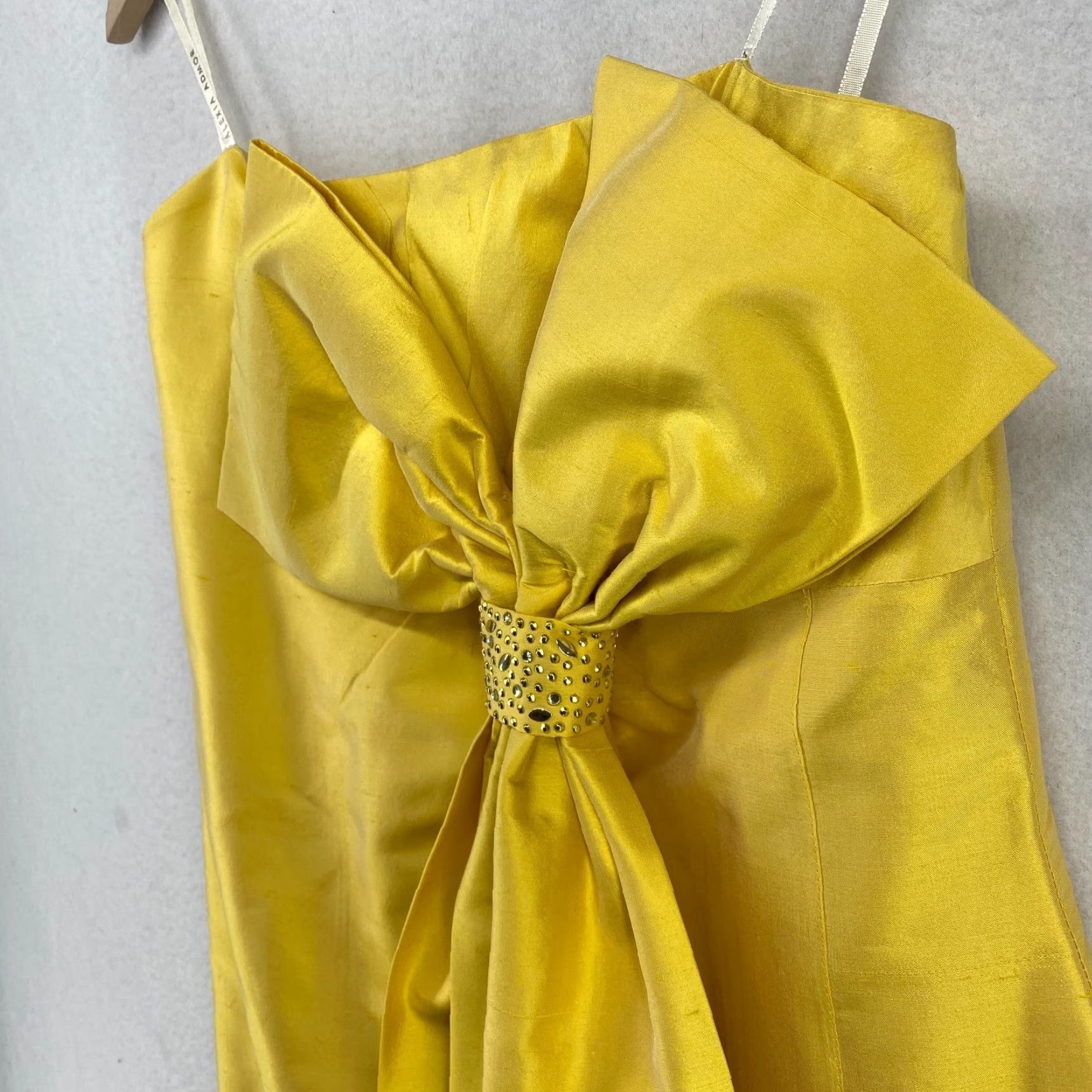 Alaxia Admor Silk Mini Dress M Strapless Bow Yellow Cocktail Party USA Womens