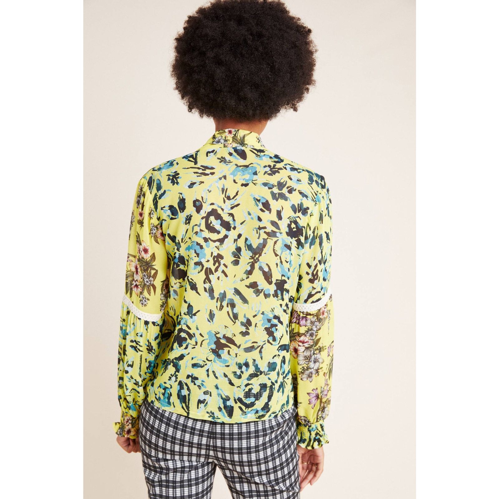 Anthropologie New Varun Bahl Mindy Tie-Neck Floral Blouse $140 XS Yellow Size XS / US 0-2 / IT 36-38 - 4 Thumbnail