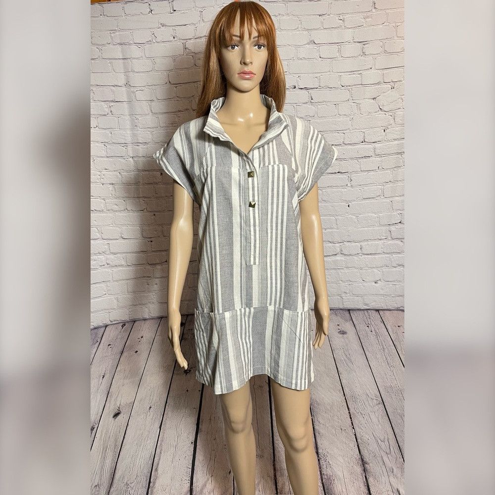 Other Geren Ford Stripe Cotton Linen Mini Dress Tunic Size L Size L / US 10 / IT 46 - 1 Thumbnail