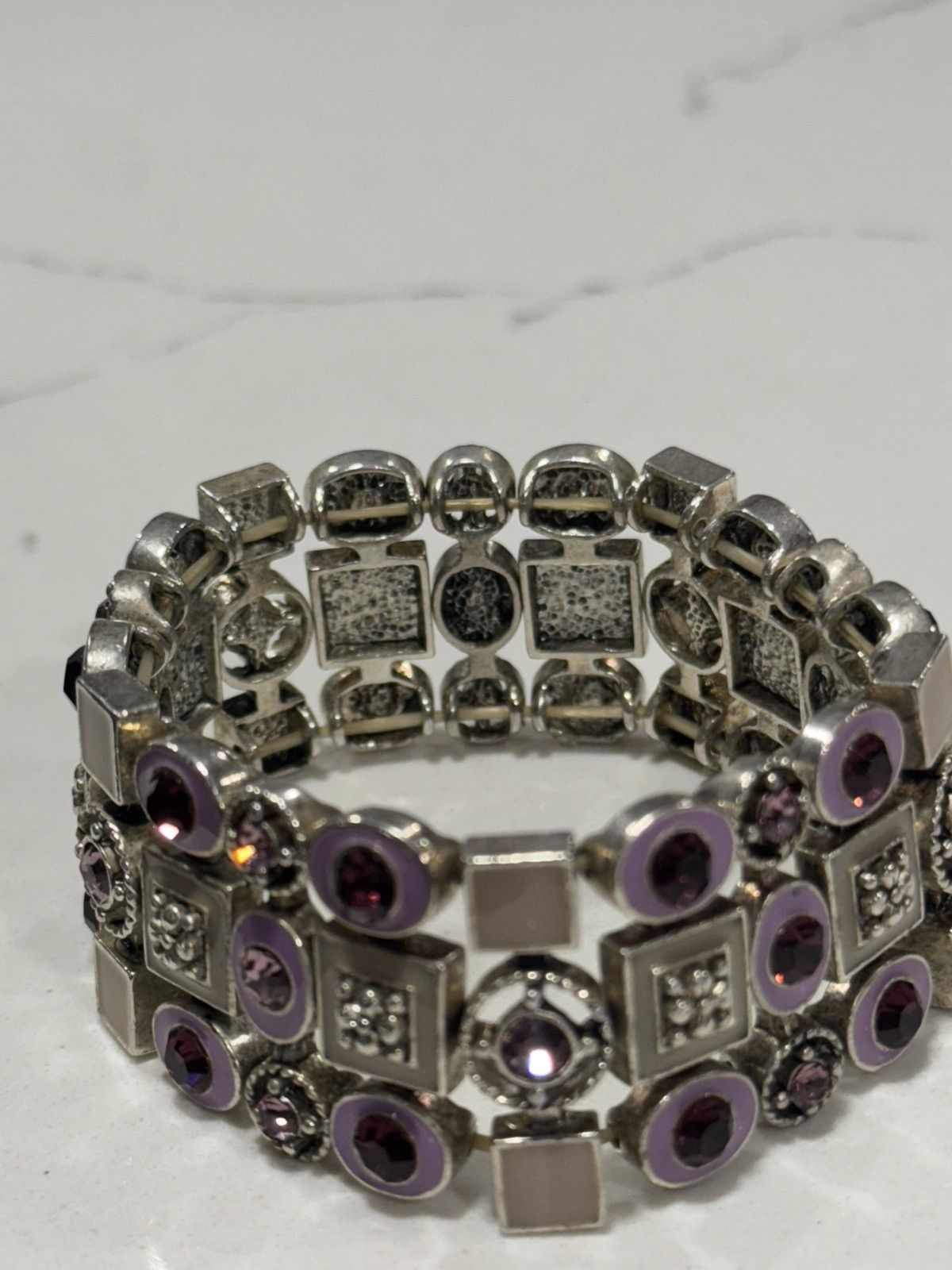 Jewelry Vintage Silver Plated Jewelry with purple enamel and stones Size ONE SIZE - 6 Thumbnail