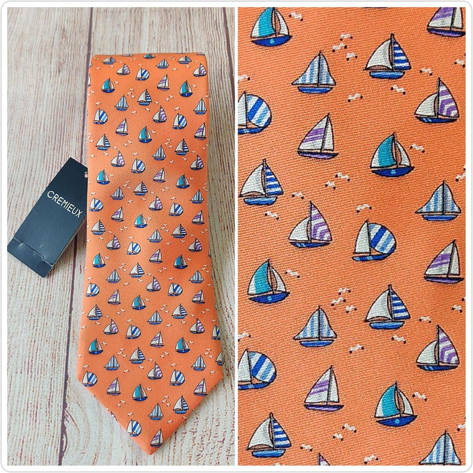 Daniel Cremieux Daniel Cremieux 100% silk orange sailboat tie NWT Size ONE SIZE - 1 Thumbnail