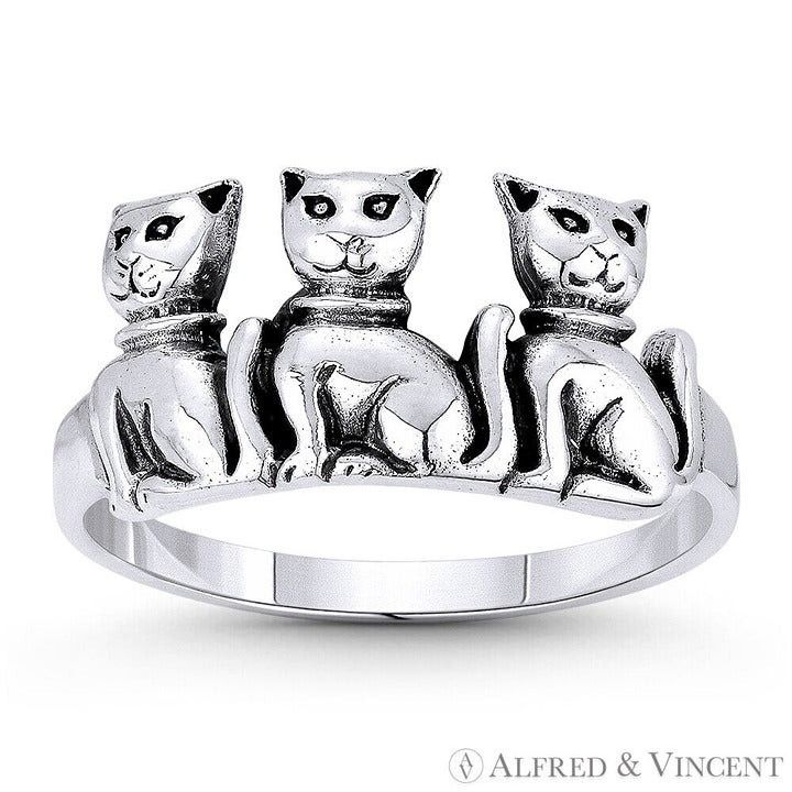 Other 3-Cat Clowder Spirit Charm Ring in .925 Sterling Silver Size ONE SIZE - 1 Preview