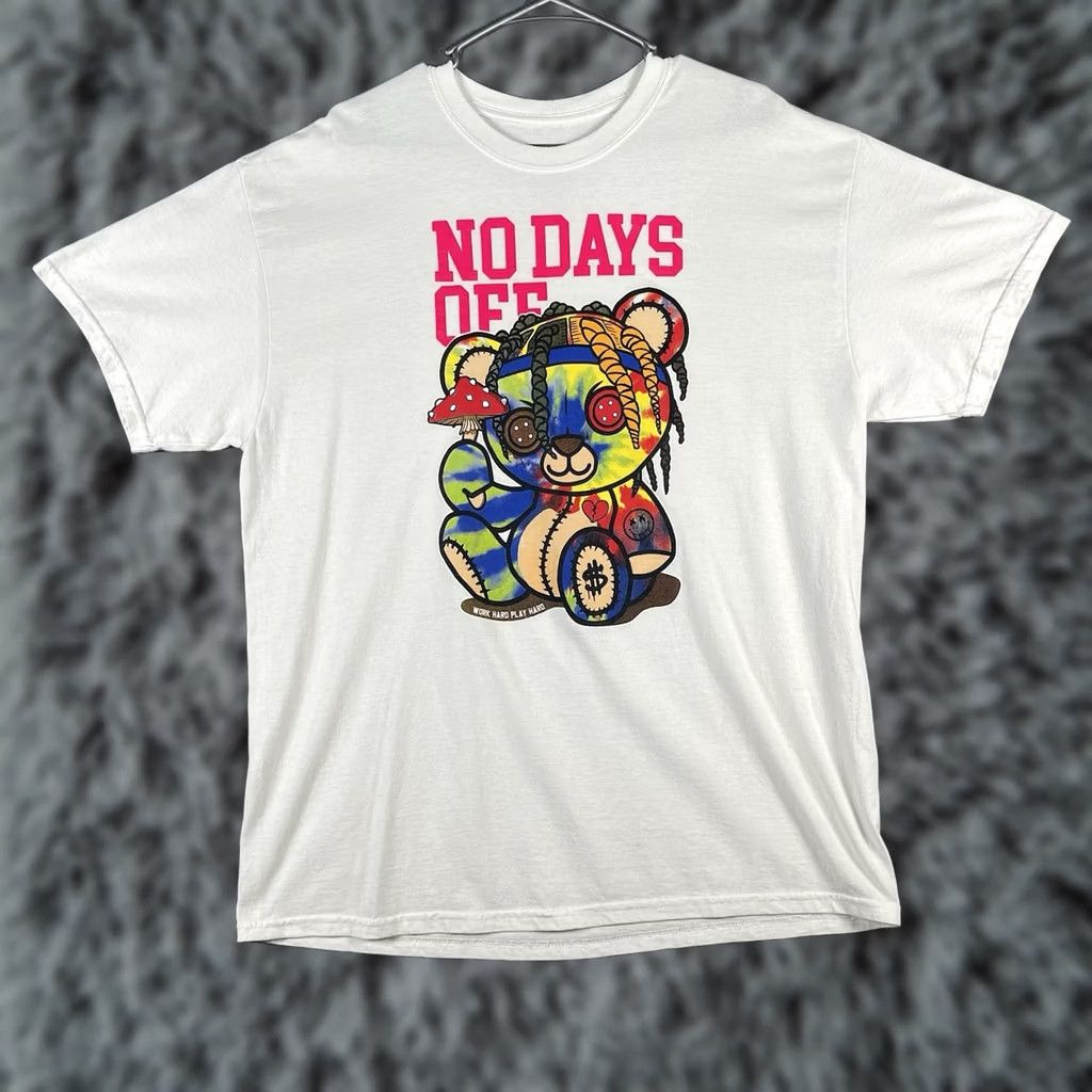 Vintage VINTAGE No Days Off T-shirt XL White Hip Hop Bear PaperCuts Shirt Mens Short Sleeve Crew Neck Graphic Print 90s Hip Hop Retro Size US XL / EU 56 / 4 - 1 Thumbnail