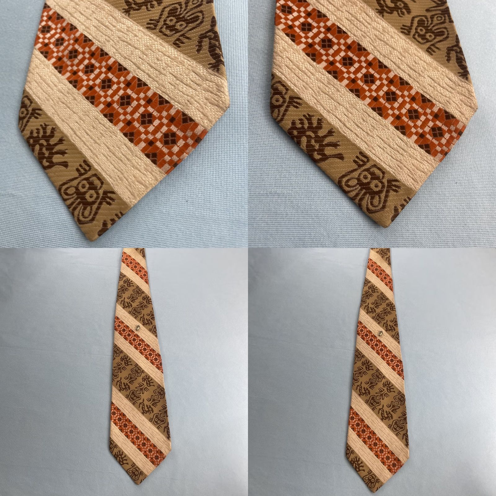 Vintage VINTAGE Necktie Ties+ Dacron ExtraWide Kipper 4.5" Tribe Brown Orange TieTac Men Tie Size ONE SIZE - 10 Thumbnail