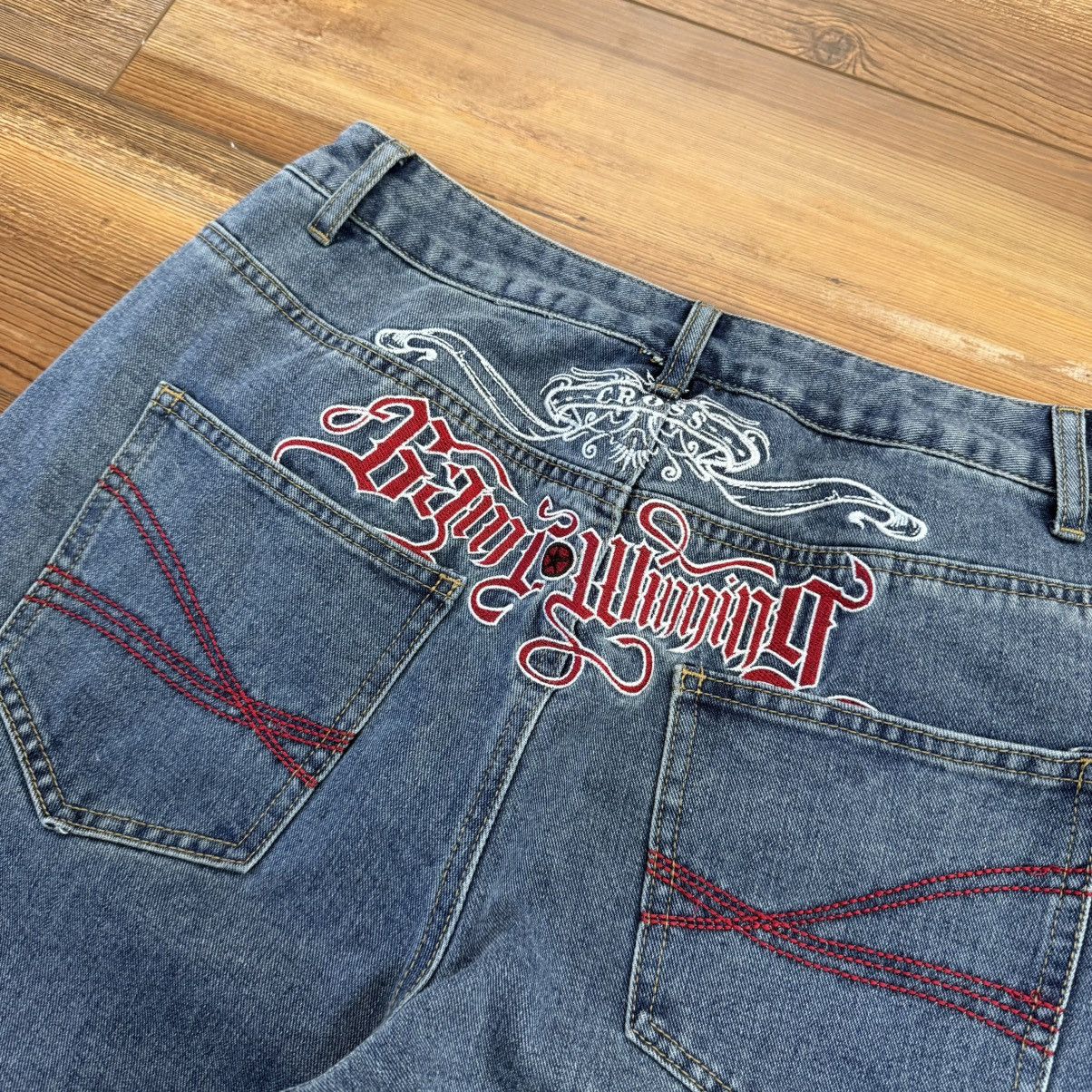 Other Baggy JNCO Style Embroidered Skate Denim Punk Blue Jeans Size US 28 / EU 44 - 3 Thumbnail