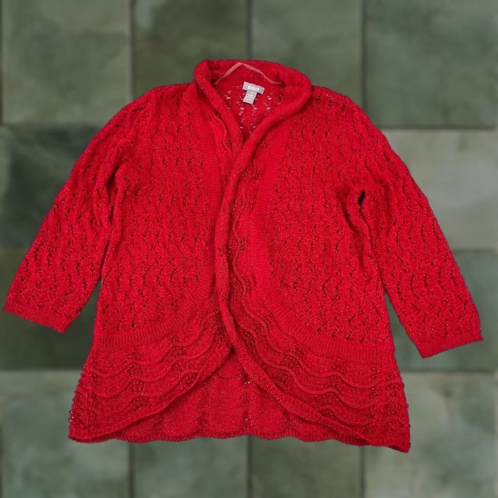 Vintage Chico's Womens Small Red Open Front Cardigan Sweater 3/4 Sleeve Knit Casual Women Size S / US 4 / IT 40 - 1 Thumbnail