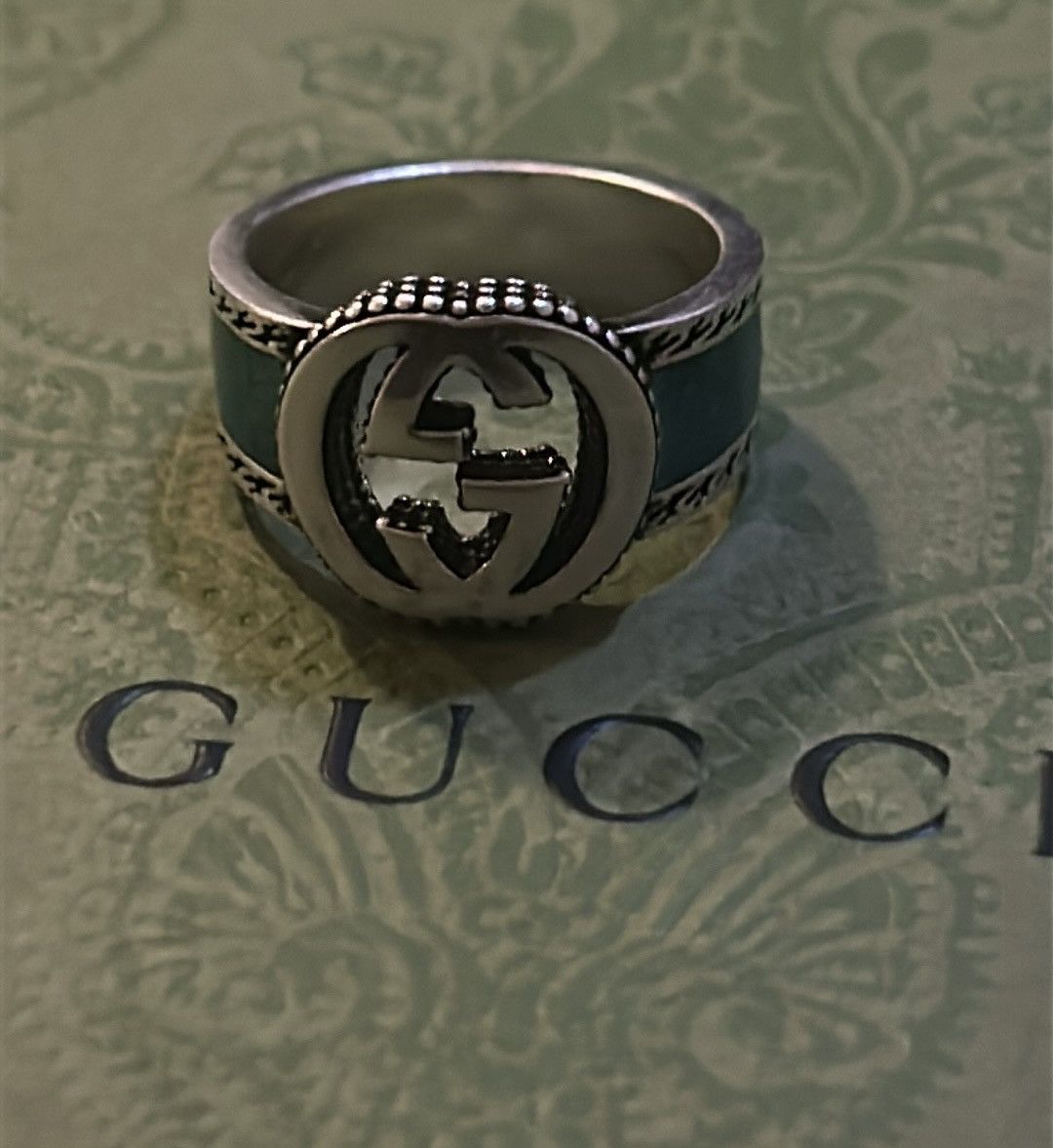 Gucci Gucci Interlocking G Turquoise Enamel Ring 14mm AG925 Size ONE SIZE - 8 Thumbnail