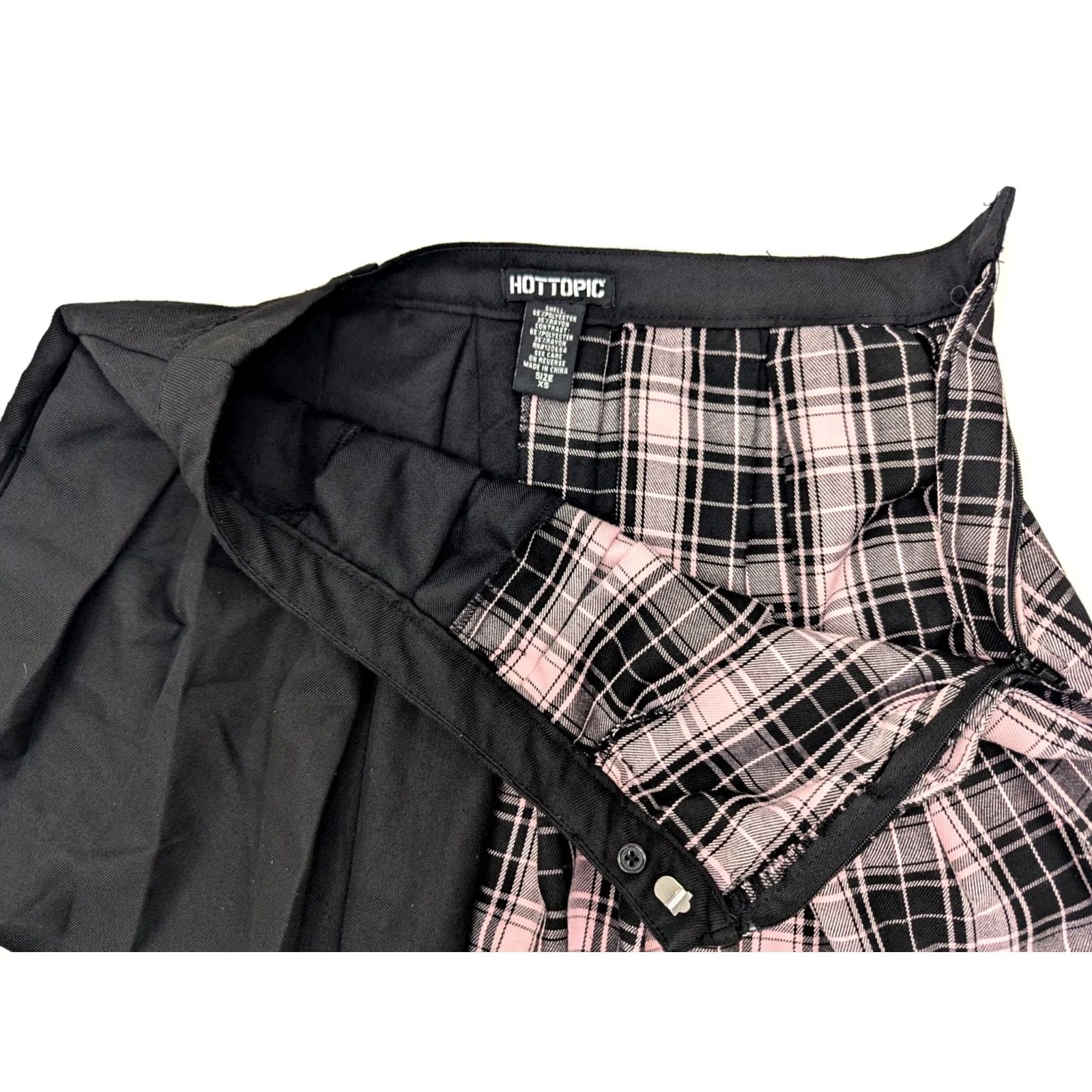 Hot Topic Hot Topic Skirt - Two Tone Solid Black & Plaid Pink Chain Accent Midi Knit Pleated Womens XS/?? Size 36" / US 14 / IT 50 - 6 Thumbnail