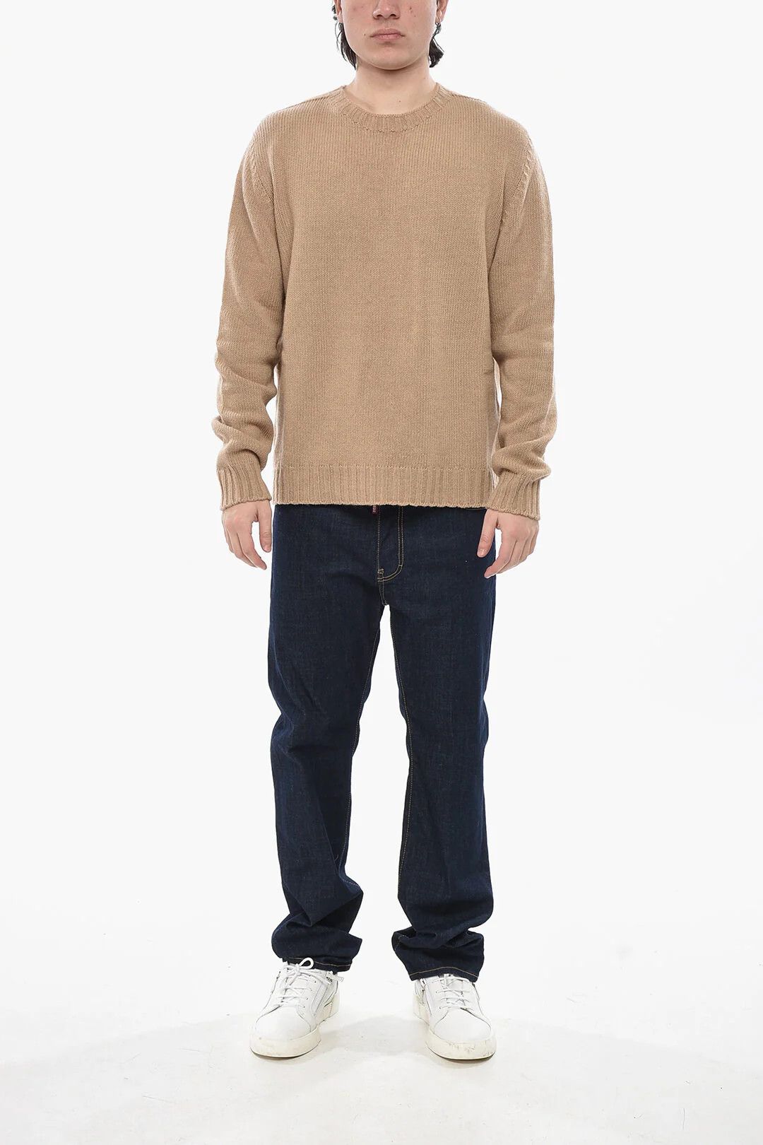 og1mm0326 Wool-Blend Crewneck Sweater in Beige