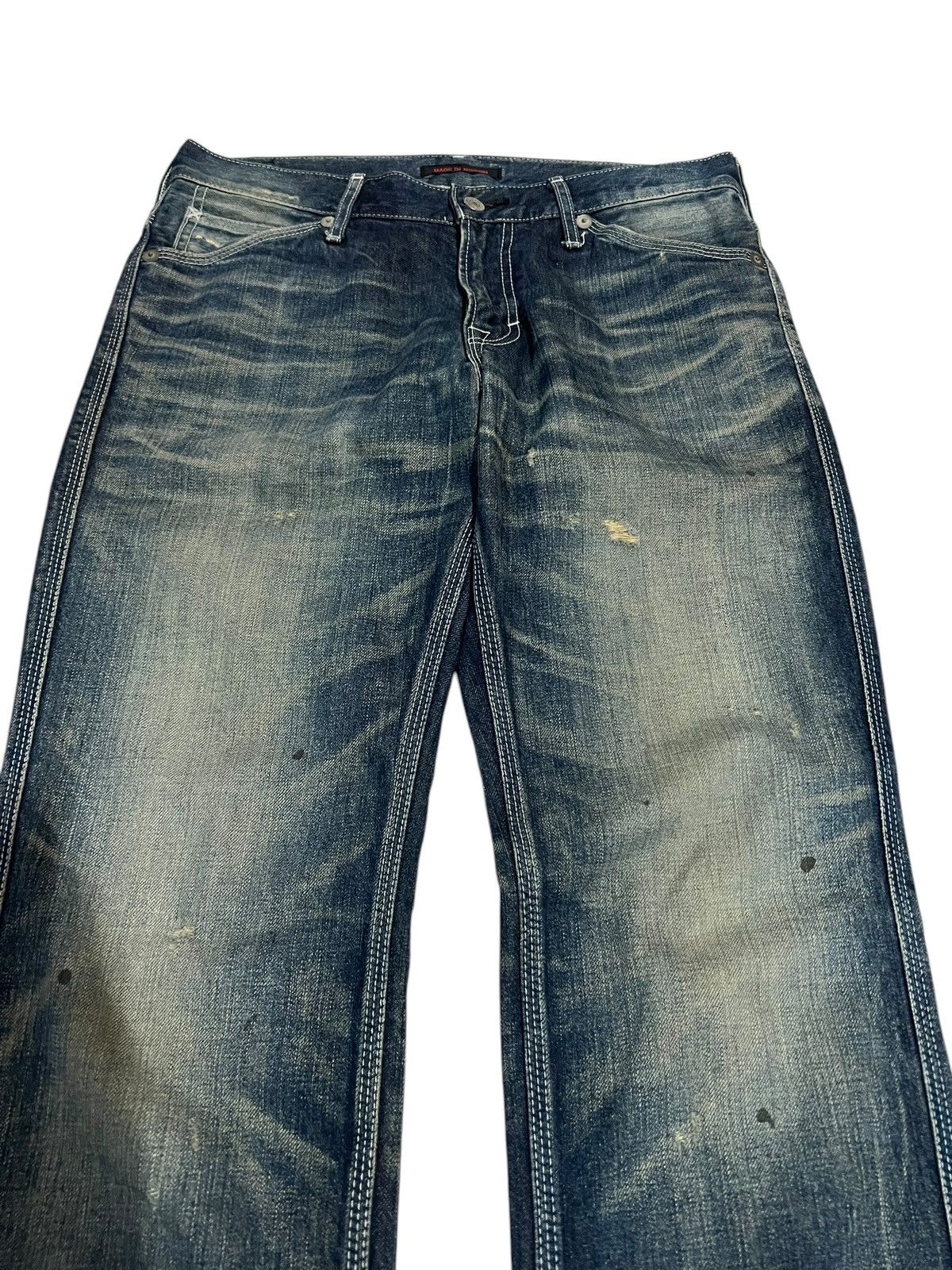 If Six Was Nine × Japan Blue 🌈90’s Blue Way Distressed Mud Wash Jean Made In Nippon Size US 31 - 3 Thumbnail