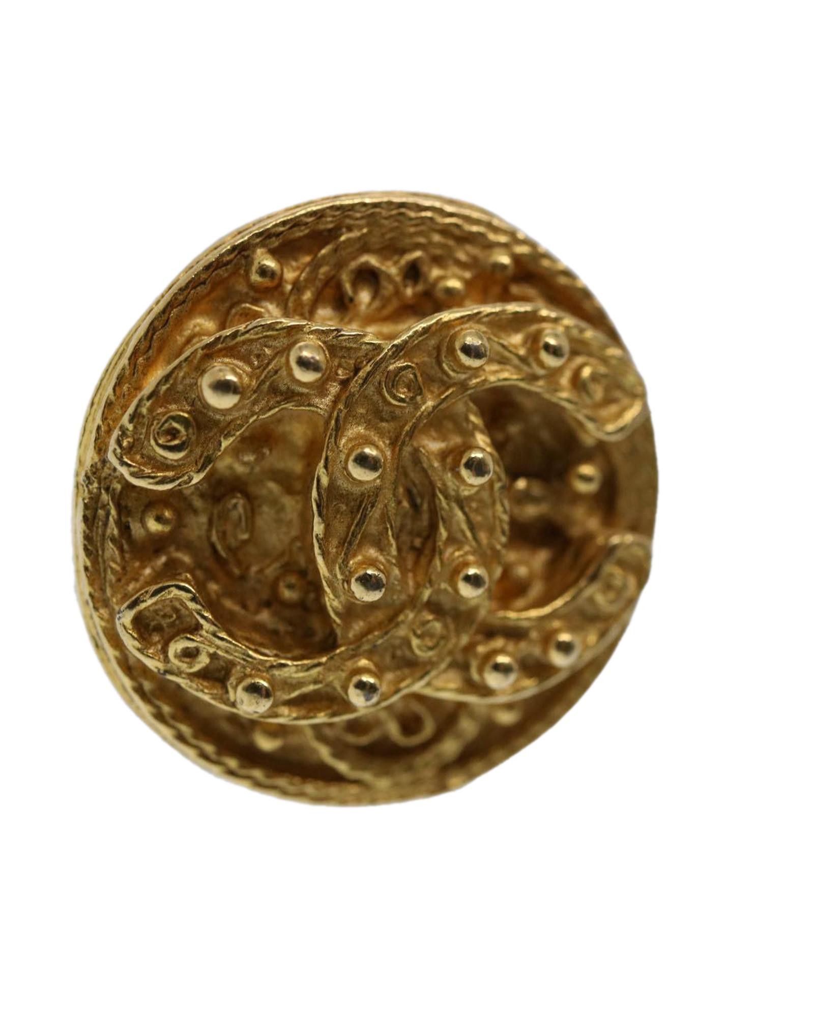 image of Chanel Gold Tone Cc Earring By A French Luxury Brand, Women's