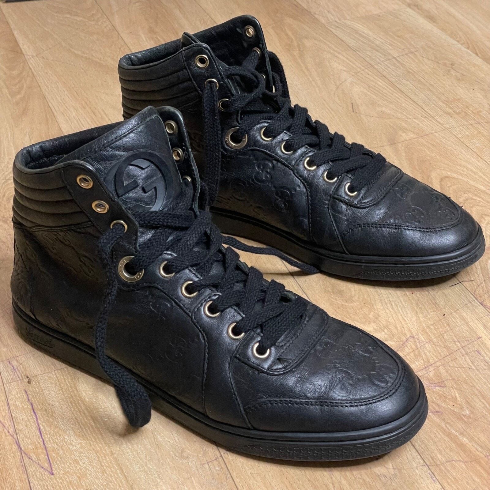 Gucci GUCCI Sneakers GG Web Dapper Black Leather High Top Monogram Size US 7.5 / IT 37.5 - 1 Thumbnail