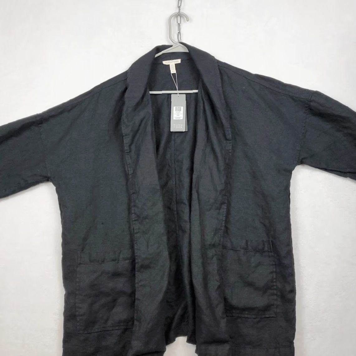 Eileen Fisher VINTAGE Eileen Fisher Blazer Women Black 100% Linen Open Front Single-Breasted Blazer Jacket Long Sleeve Size M / US 6-8 / IT 42-44 - 4 Thumbnail