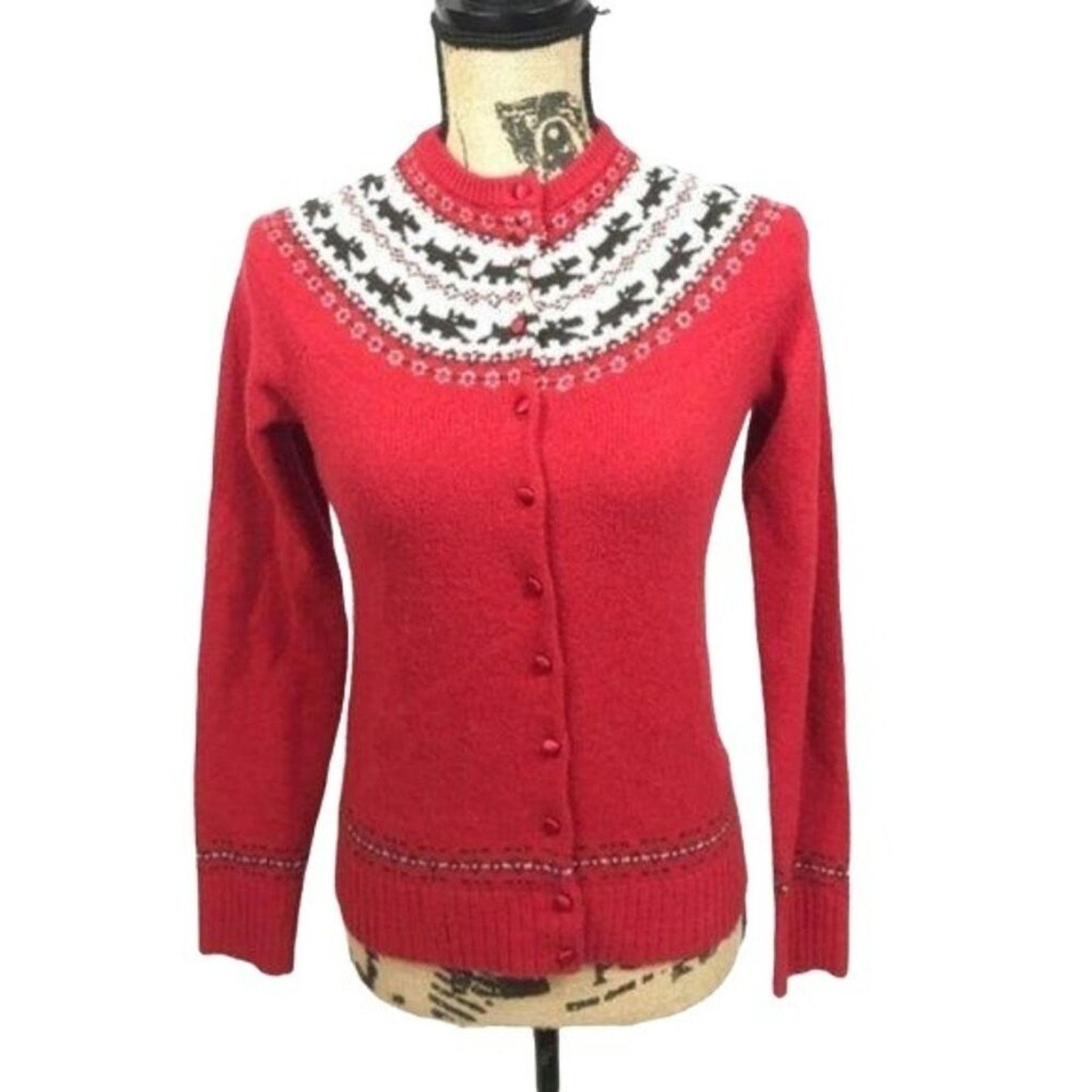 J.Crew J Crew Scottie Dog Red Lambs Wool Cardigan Small Size S / US 4 / IT 40 - 1 Thumbnail