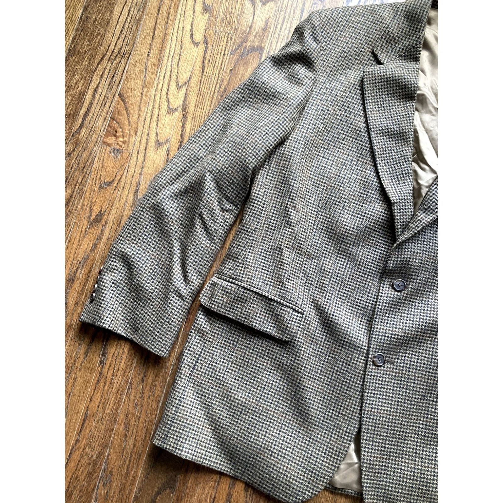 Brooks Brothers VINTAGE Brooks Brothers Mens Beige Houndstooth Lambswool Jacket Blazer Sport Coat 44R Size 44R - 2 Thumbnail