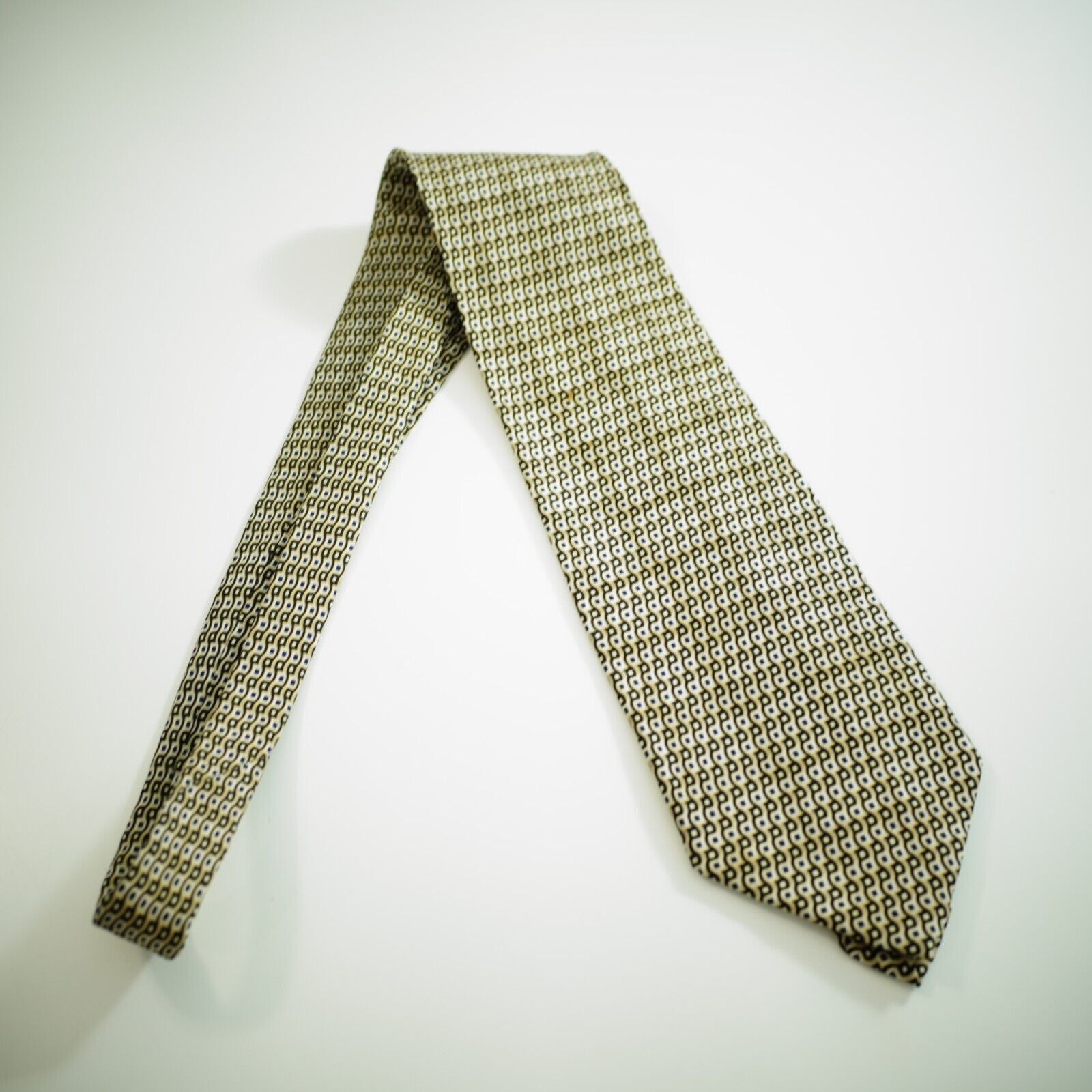 Bergamo New York Bergamo New York Black Tan Geometric Print Wide Silk Tie Size ONE SIZE - 6 Thumbnail