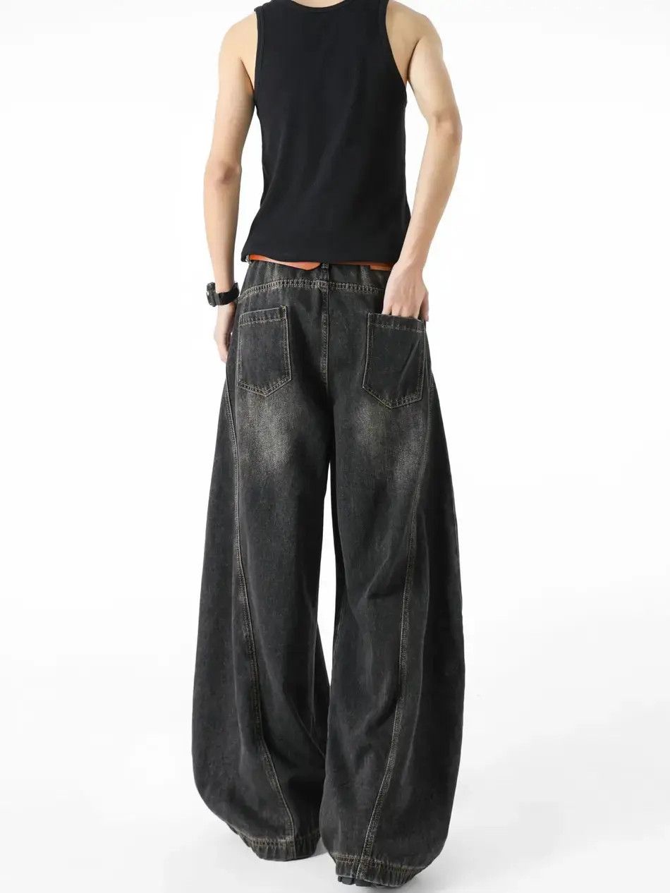 Japanese Brand Retro loose cat whisker wide leg patchwork jeans Size US 32 / EU 48 - 4 Thumbnail