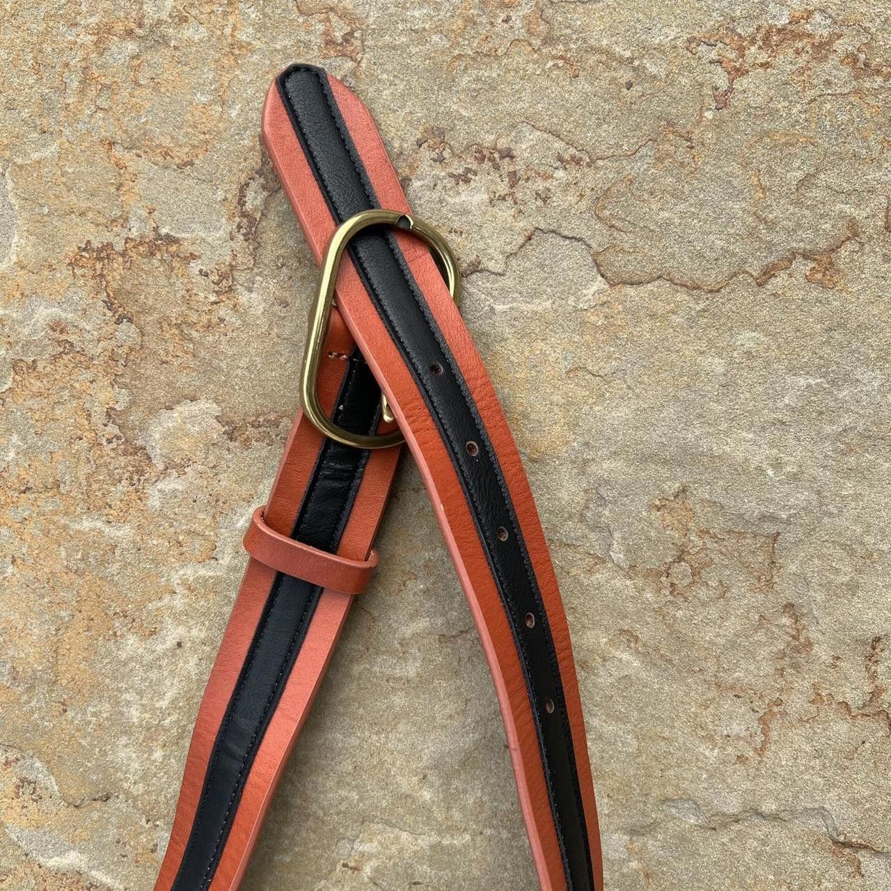 Other Y2K Brown w/ Black Strip Leather Belt Size ONE SIZE - 2 Thumbnail