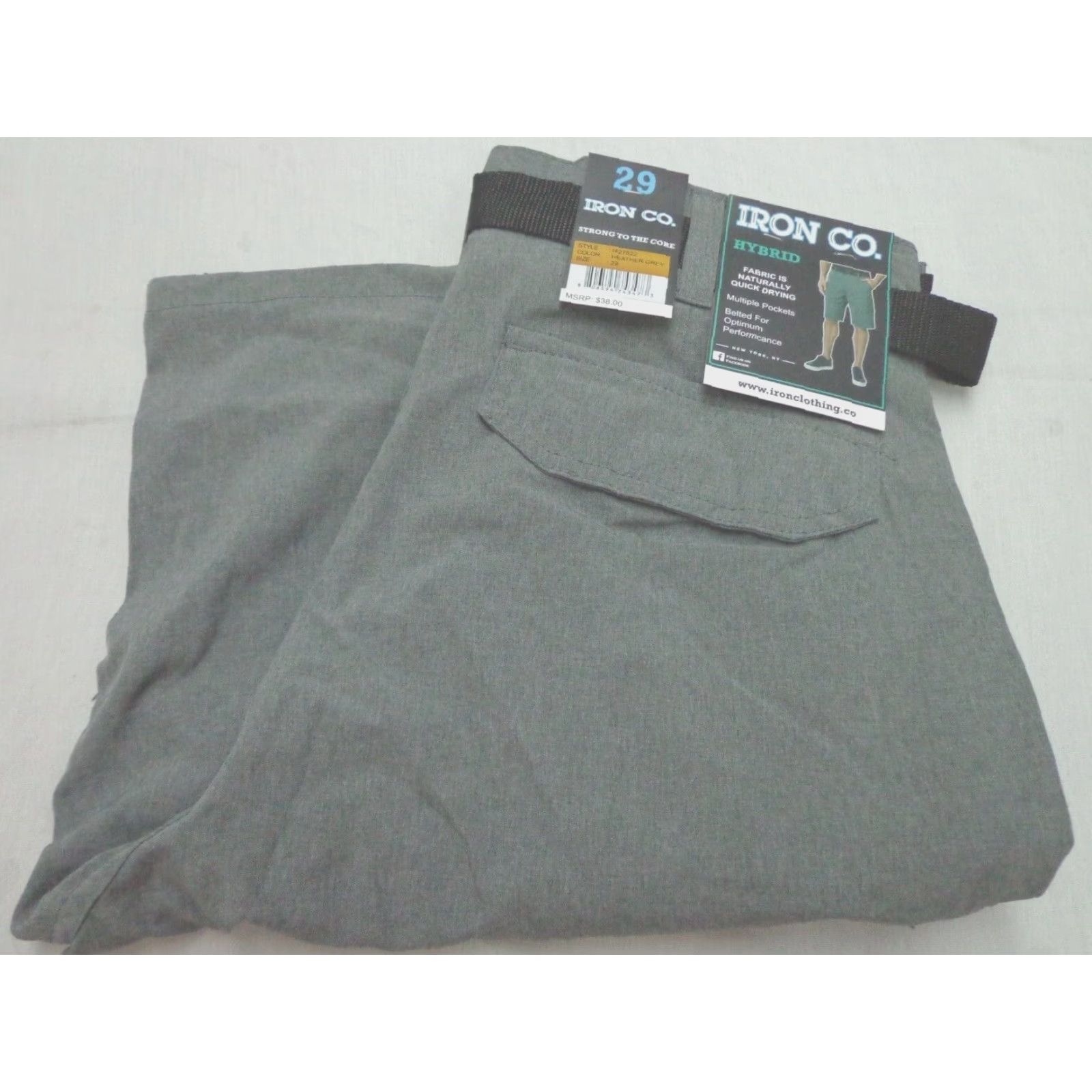 Vintage IRON CO. Hybrid Shorts Belted Heather Gray 29 NEW Men Regular Size 29 Gray Iron Co. 92% Polyester 8% Spandex Heathered Belted Hybrid Shorts 29 Mens Size US 29 - 2 Thumbnail