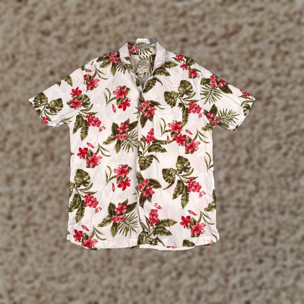 Vintage VINTAGE? No. Main point: St. Johns Bay Shirt Men Medium White Floral 100% Rayon Hawaiian Button Up Size US M / EU 48-50 / 2 - 1 Thumbnail