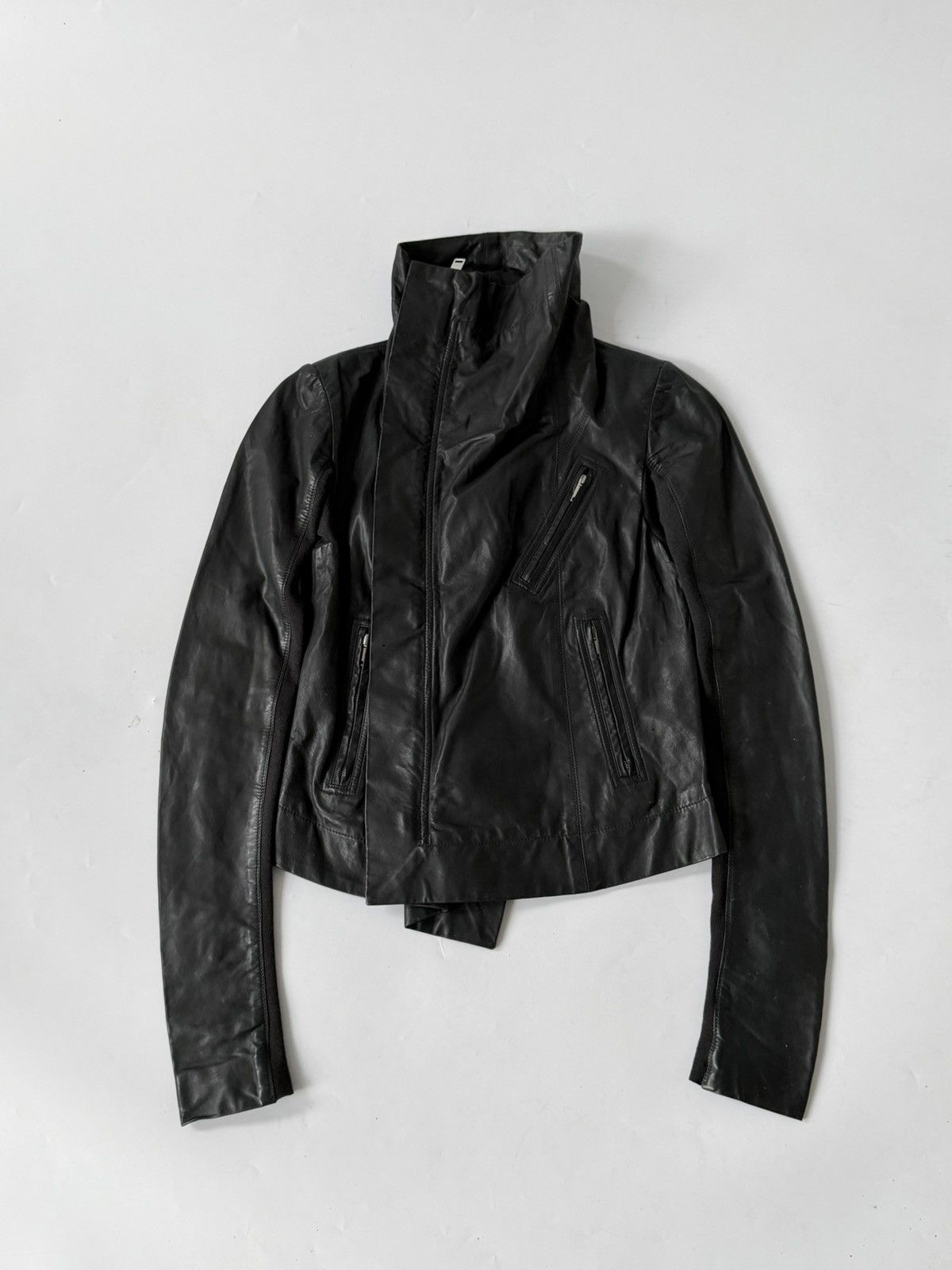 Rick Owens Lambskin Leather Asymmetric Biker Jacket